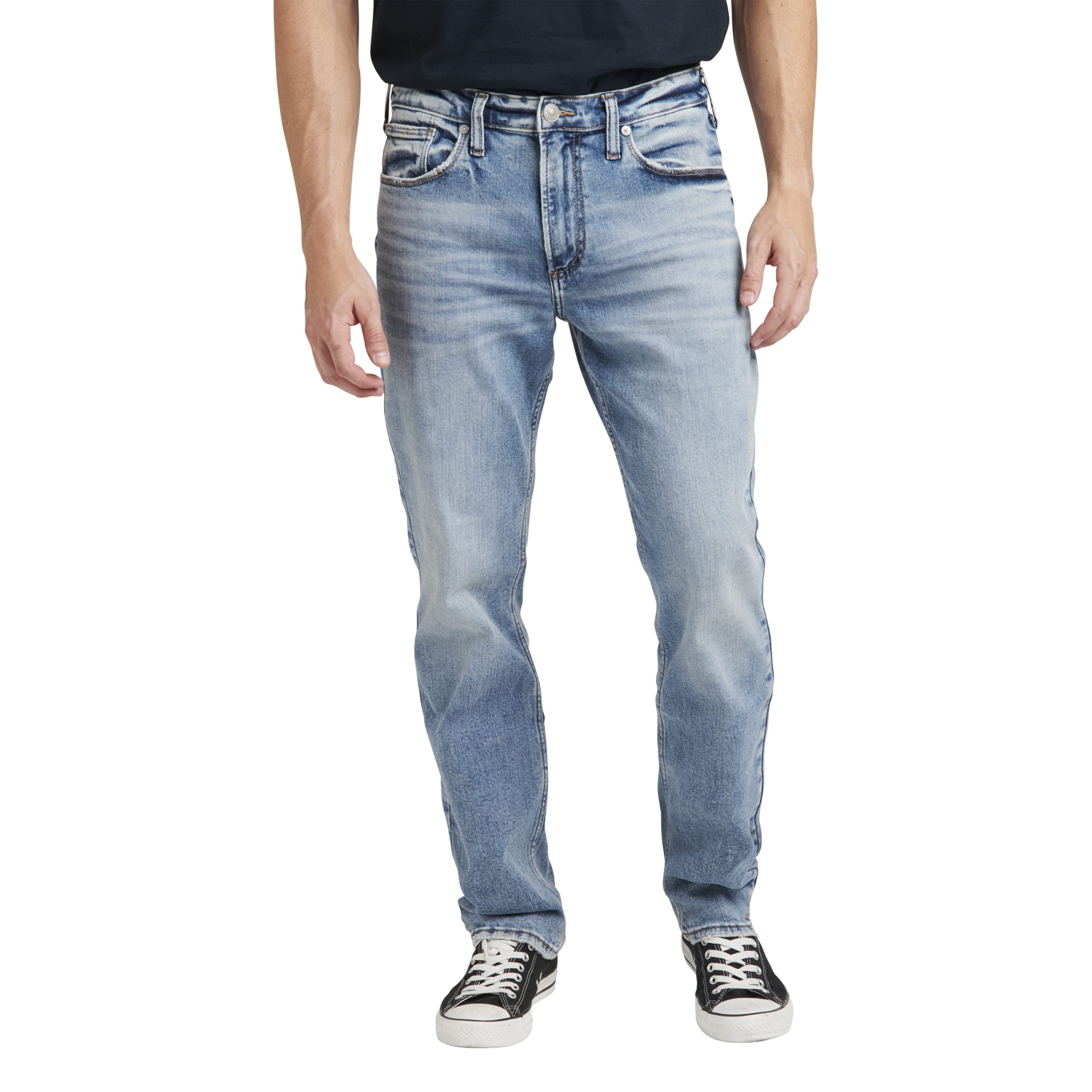 Silver Jeans Co. Men's Tall Machray Athletic Fit Straight Leg Jeans - Comfortable Stretch Denim for Casual Wear & Everyday Outfits