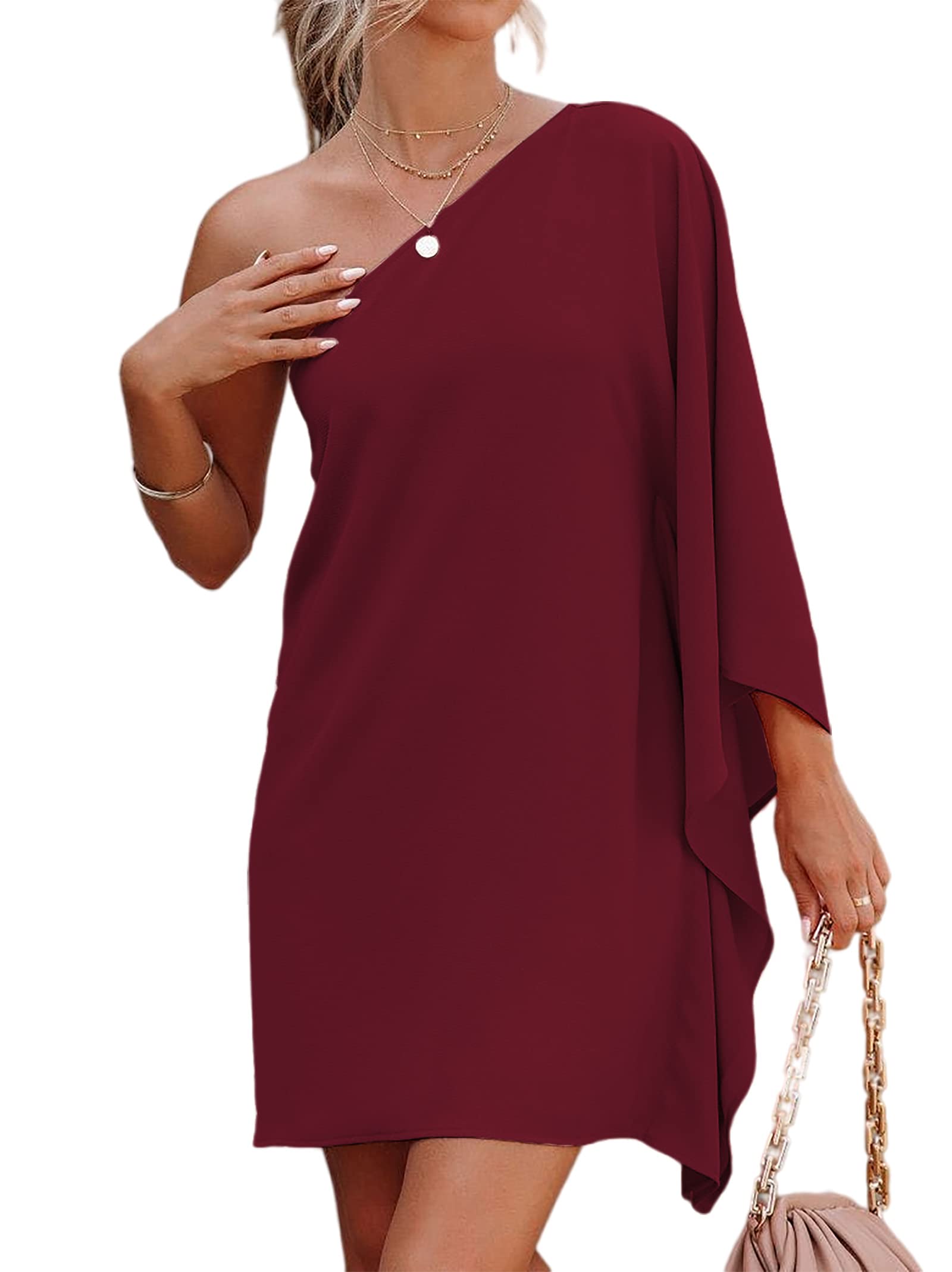 Jhsnjnr Women's Casual Batwing Sleeve One Shoulder Dress - Summer Club Party Cocktail Dress for Night Out, Beach Vacation & Special Occasions