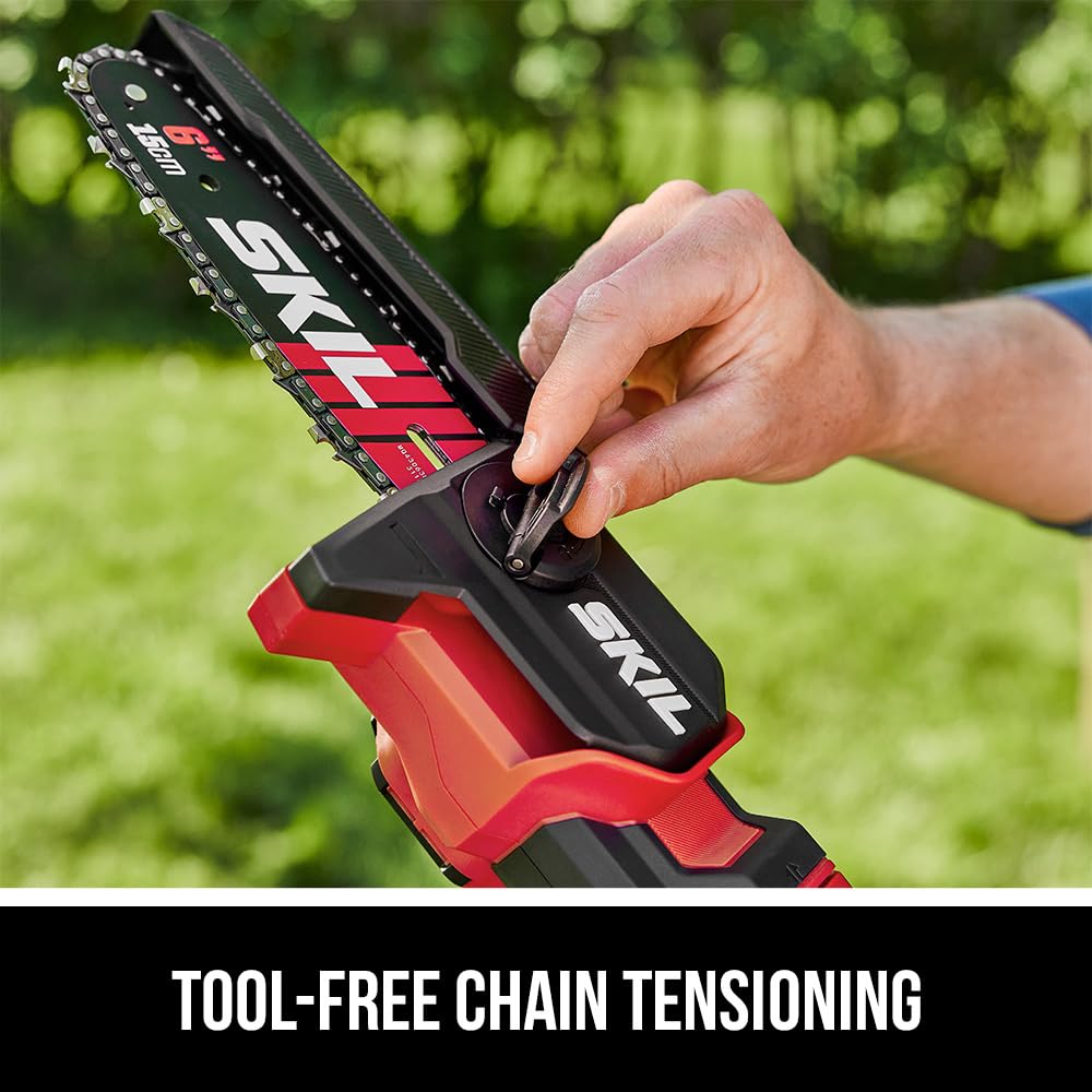 SKIL PWR CORE 20 Brushless 20V 6-Inch Cordless Telescopic Mini Chainsaw Kit with 2.0Ah Battery & Charger - Lightweight Electric Chainsaw for Tree Trimming, Pruning, and DIY Wood Cutting Projects (Model PR0601B-11)