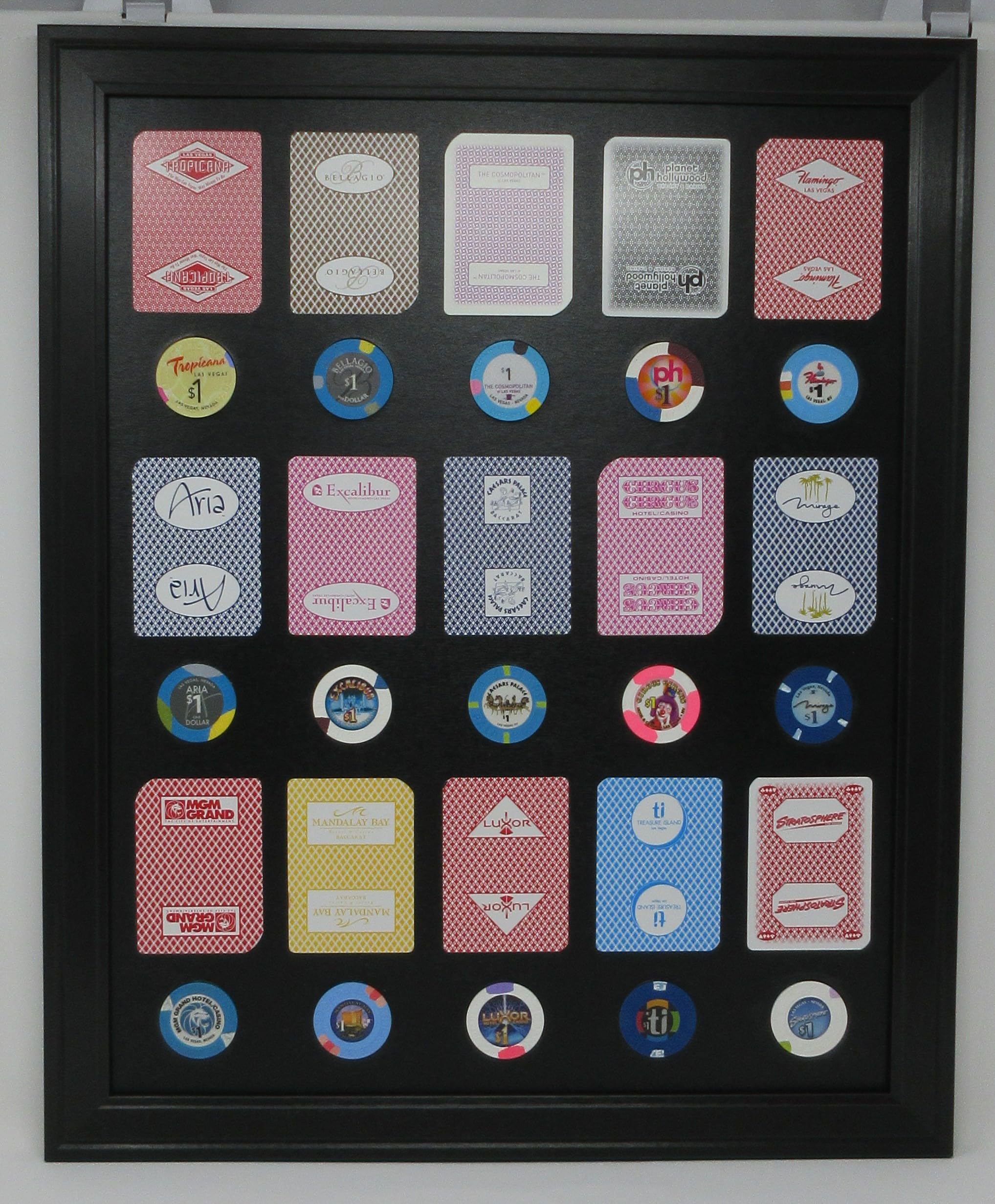 Las Vegas Casino Poker Chips & Playing Cards Wall Display Frame - Premium USA Made Collectible for Game Room, Man Cave, or Casino Themed Decor