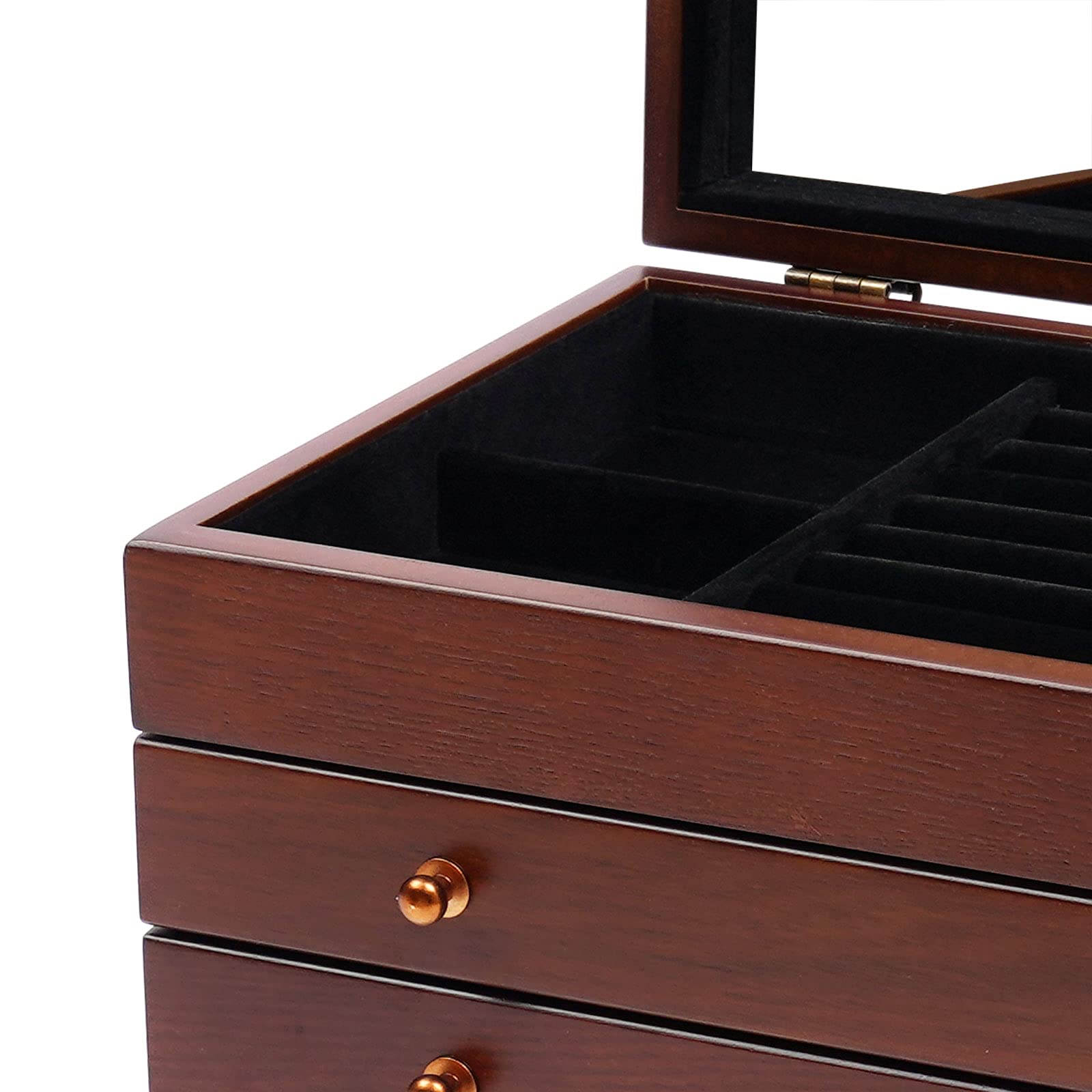 Gdrasuya10 6-Layer Wooden Jewelry Box with Mirror & 5 Drawers - Elegant Jewelry Storage Organizer for Women & Girls - Perfect for Bedroom Vanity, Dresser Top, or Gift Giving