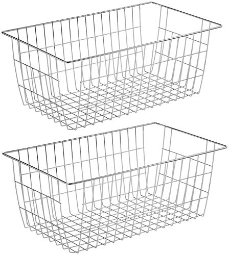 Blitzlabs 2-Pack Chrome Wire Storage Baskets - Freezer Organizer Bins, Pantry Food Storage Organizer with Metal Wire Grid Design - Perfect for Kitchen Cabinets, Closets, Bedrooms & Freezer Organization