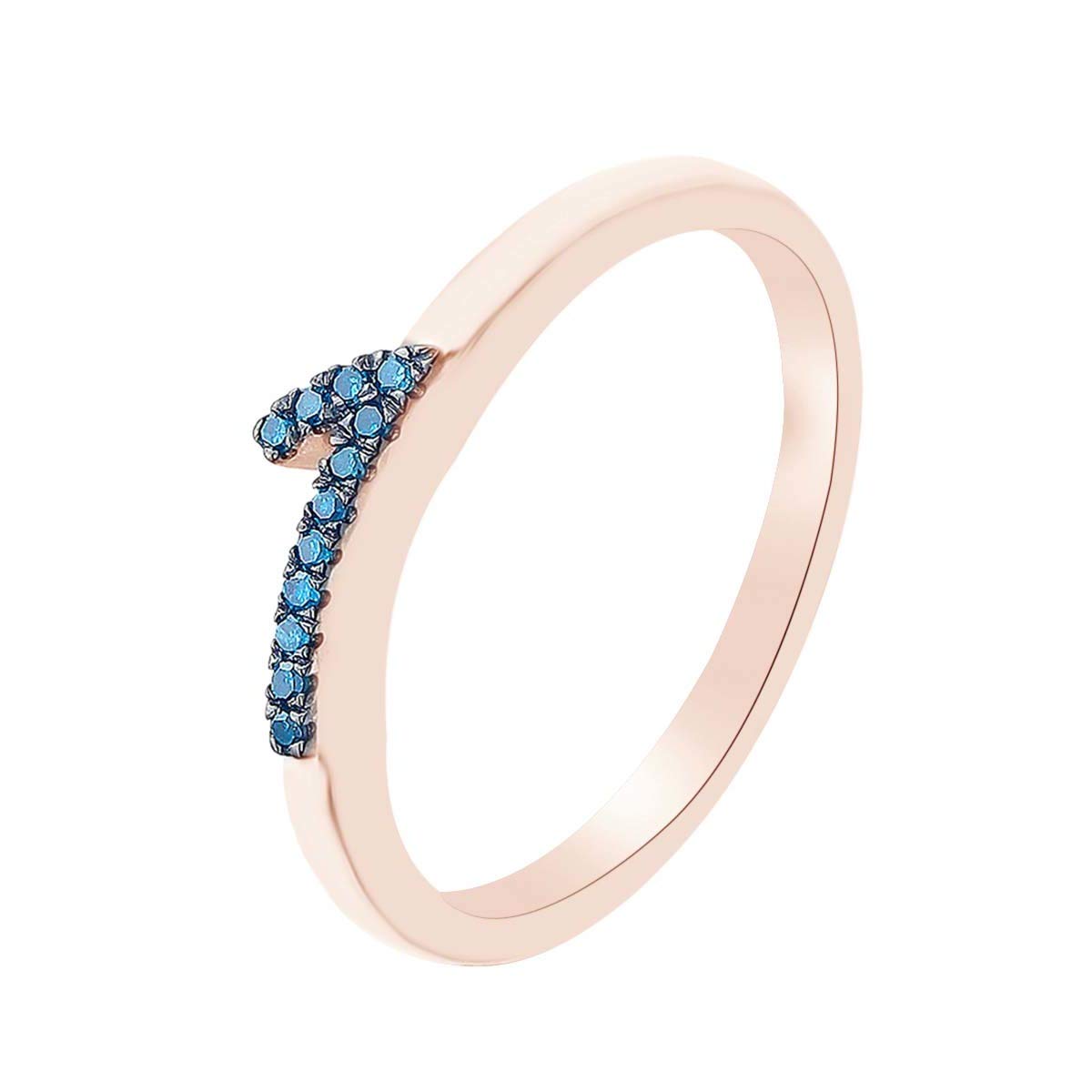 14K Gold Over Sterling Silver Round Cut Blue Natural Diamond Accent Stackable Number 1 Ring - Perfect for Birthdays, Anniversaries & Everyday Elegance