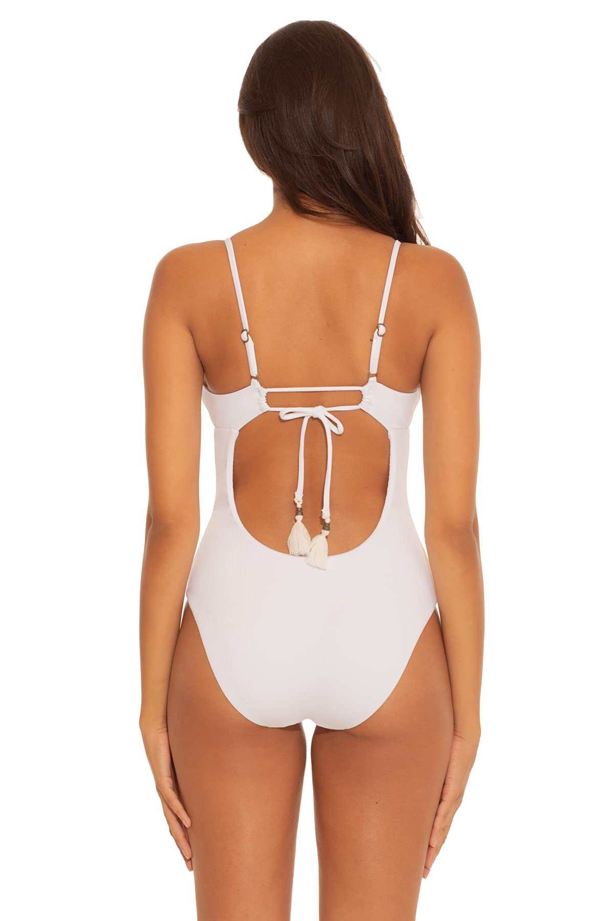 Becca by Rebecca Virtue Fine Line Rib Abigail One-Piece Swimsuit - Women's High Cut Bathing Suit for Beach, Pool & Vacation | Sexy One Piece Swimwear with Adjustable Straps