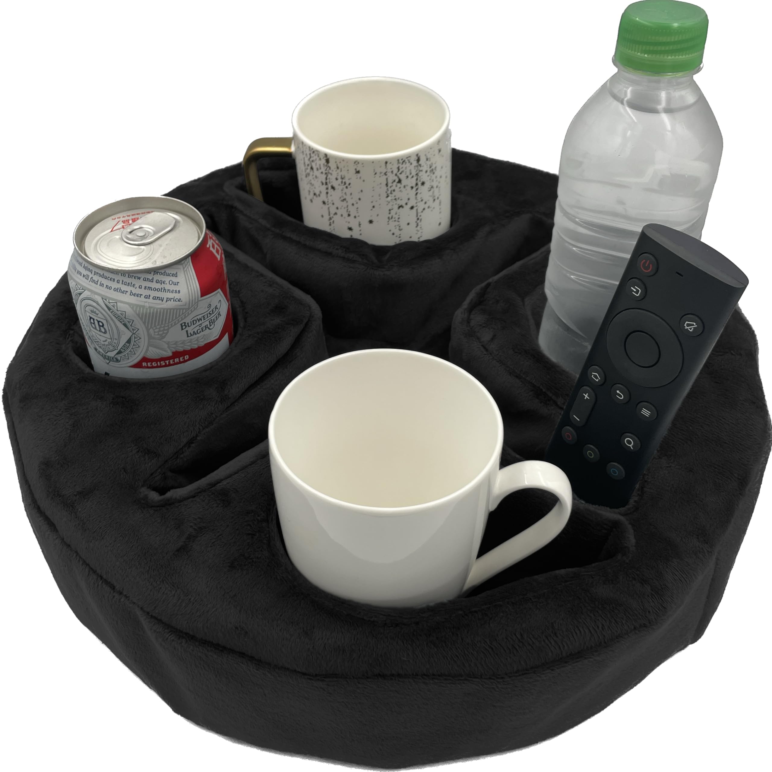 Universal Couch & Bed Cup Holder Pillow - Multi-Functional Sofa Organizer Caddy for Drinks, Remote Controls, Smartphones & Snacks (Black) - Perfect for Movie Nights, Gaming & Relaxing in Bed