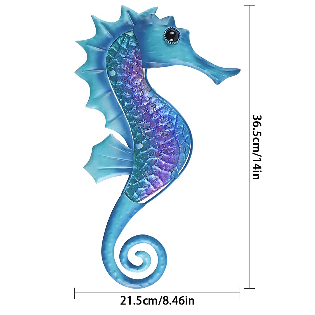 MDLUU Seahorse Wall Decor 14 Inches - Nautical Metal Wall Art, Marine Life Sculpture for Home & Garden - Perfect for Bathroom, Patio, Fence Decor (Blue) | Coastal & Beach House Decorating Idea