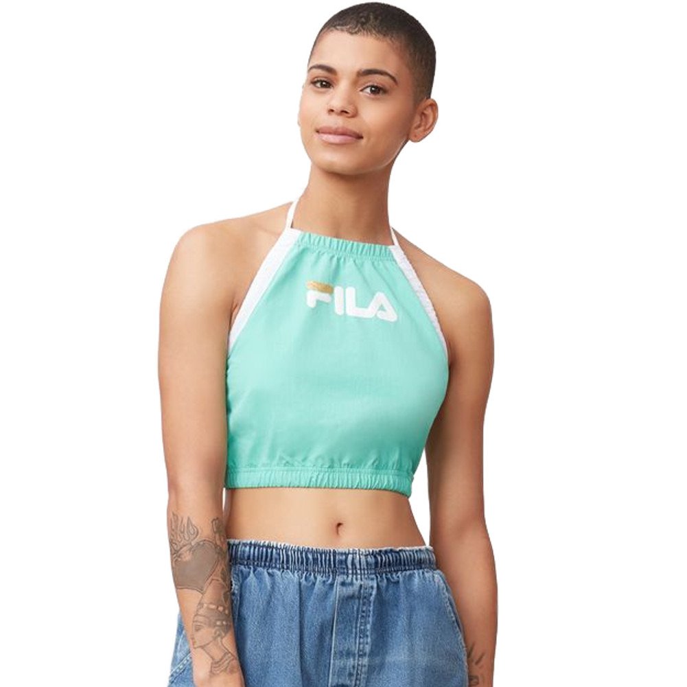 Fila Women's Mina Halter Tank Top - Breathable Workout Top for Yoga, Running & Gym | White Cockatoo Print | Size M | Athletic Summer Fashion