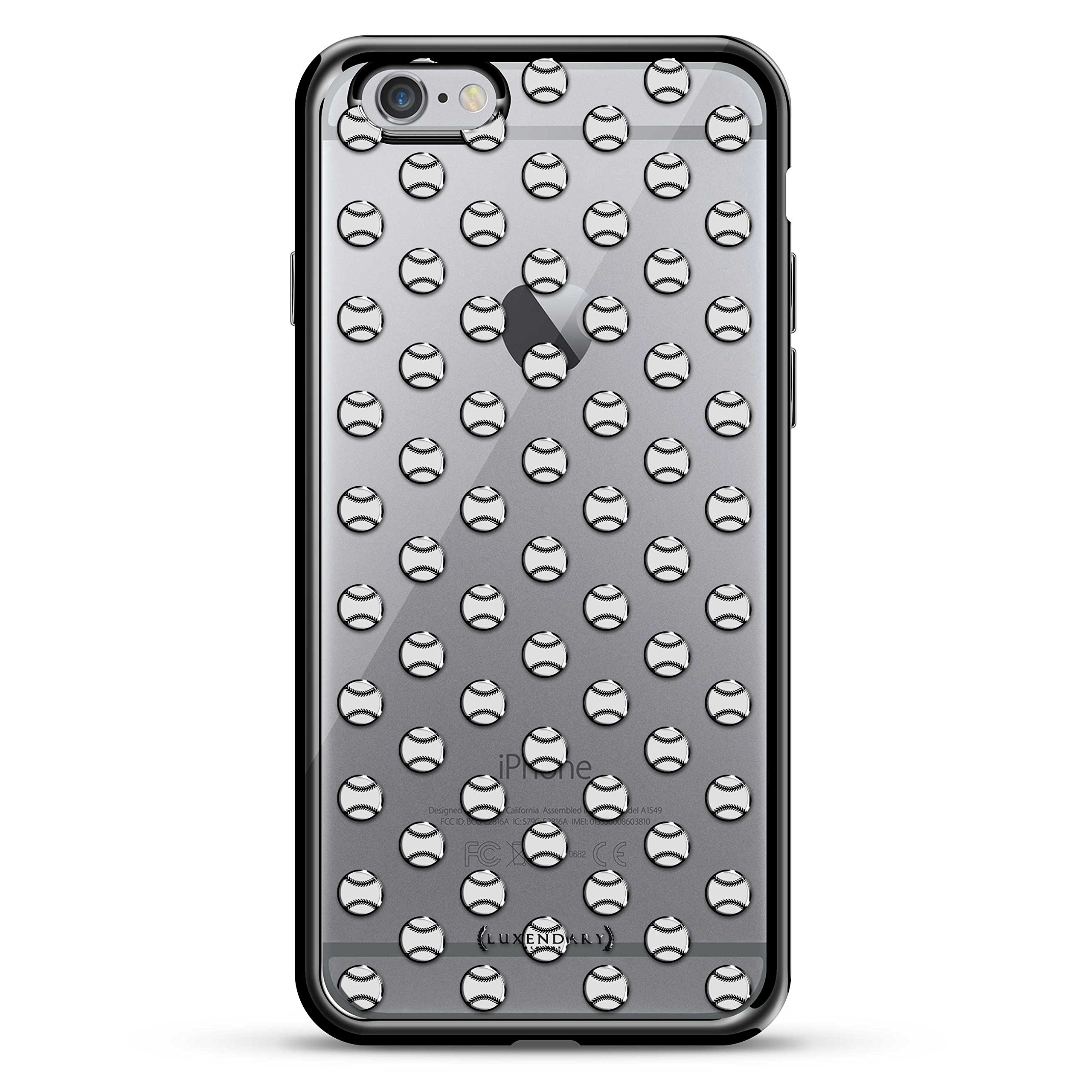 Premium Titanium Black iPhone 6/6S Plus Case with White Baseball Pattern - Luxury Chrome Series Protective Cover for Sports Fans & Baseball Enthusiasts | Perfect for Games, Travel & Everyday Use