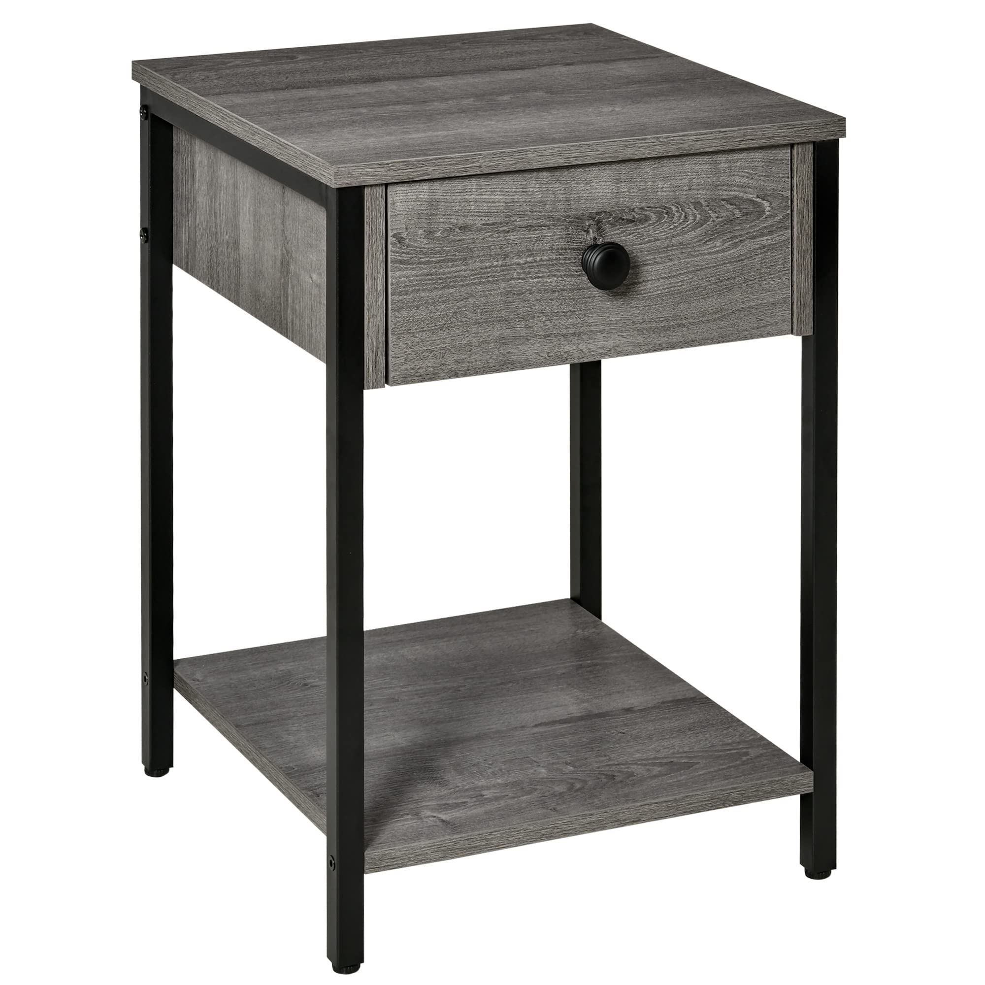HOMCOM Industrial End Table with Storage Shelf & Drawer - Grey Accent Side Table for Living Room, Bedroom, Office | Nightstand, Sofa Table, Coffee Table Companion