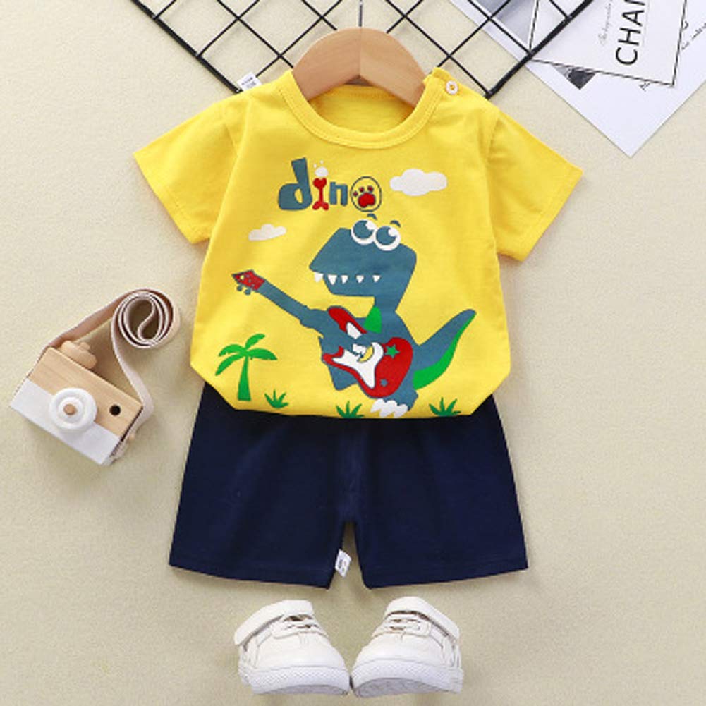 Dinosaur Print Boys' 4-Piece Toddler T-Shirt & Shorts Set - Summer Outfit for Playtime, Daycare & Outdoor Adventures