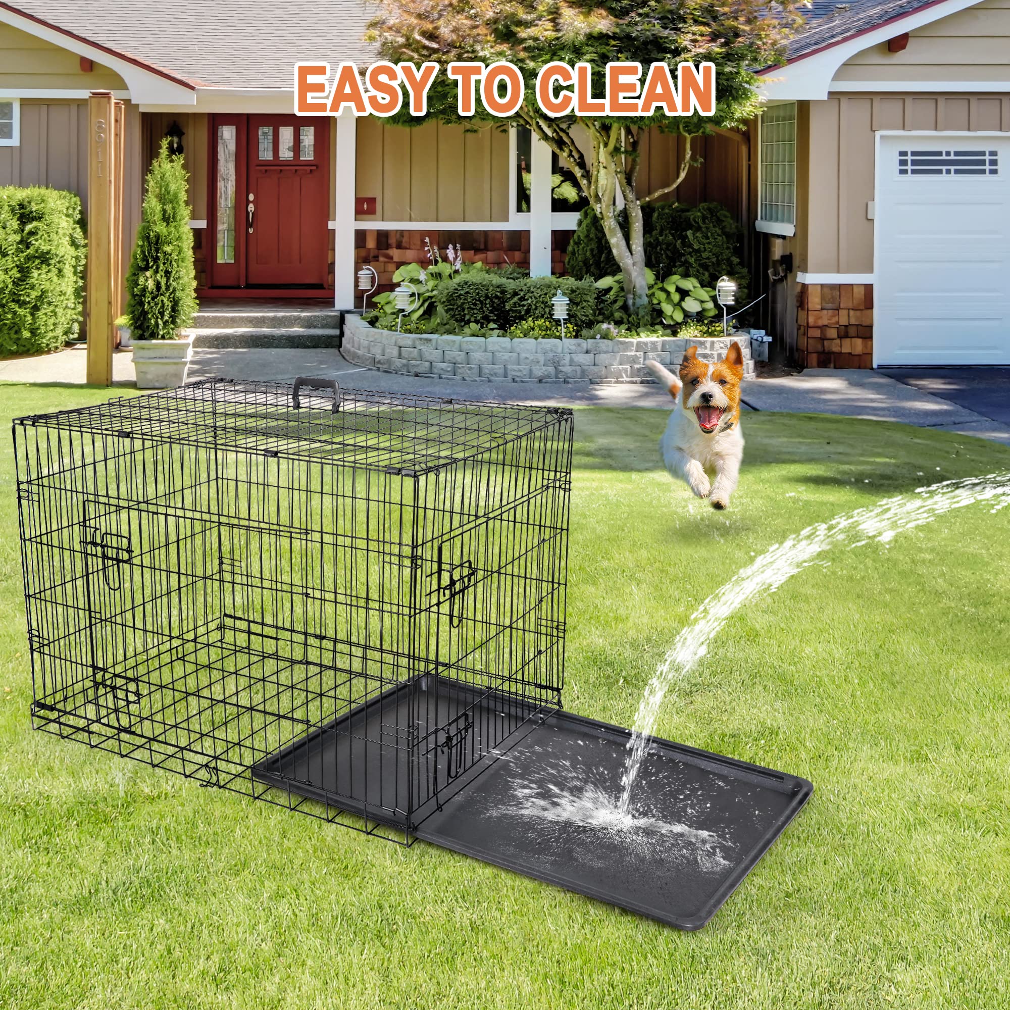 30/36/42 Inch Double Door Foldable Metal Dog Crate with Removable Tray - Heavy Duty Wire Kennel Cage for Small, Medium & Large Dogs - Indoor, Outdoor & Travel Use for Home, Car, Camping & Vet Visits
