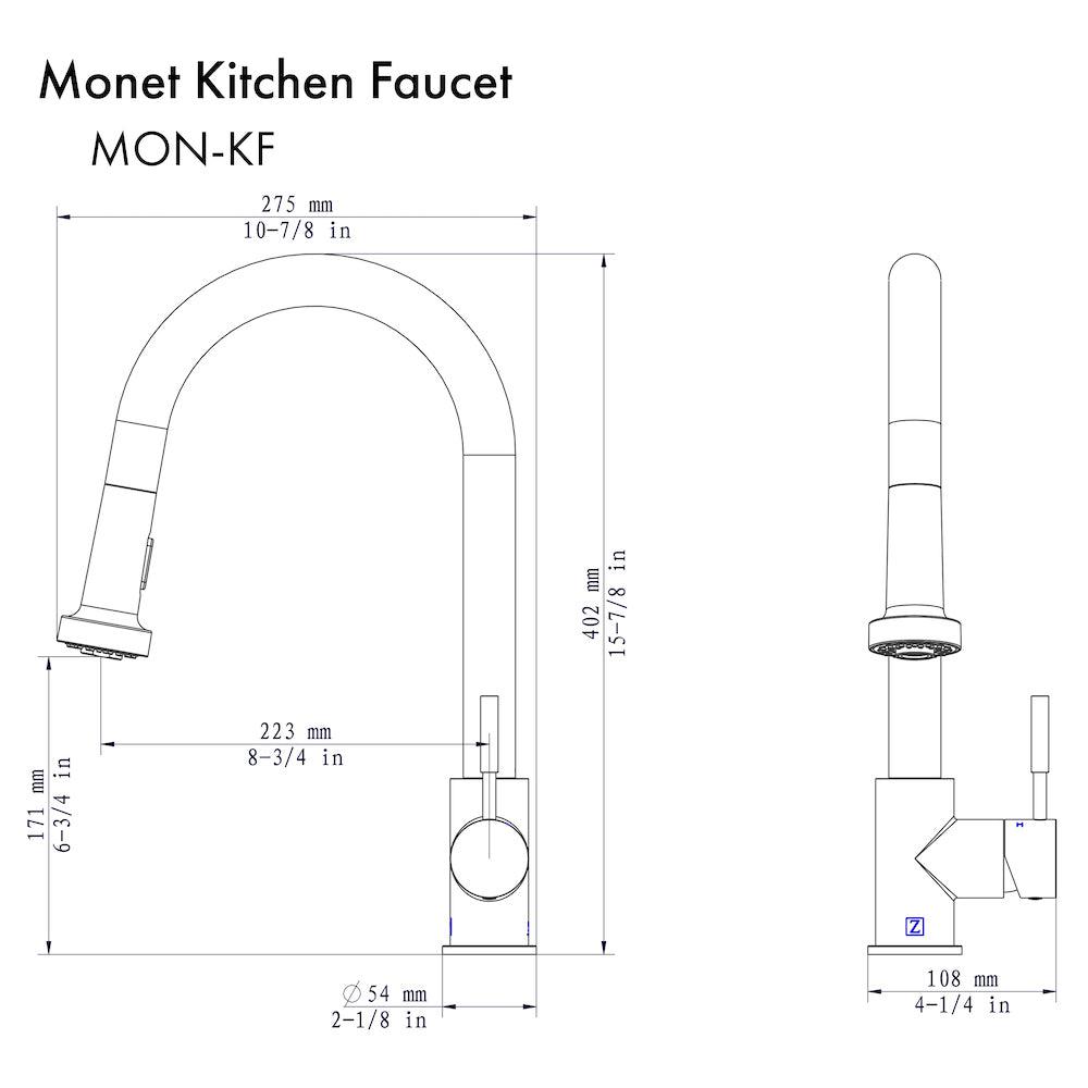 ZLINE Monet Pull Down Single Handle Brushed Nickel Kitchen Faucet - Modern High Arc Design for Easy Dishwashing & Food Prep (MON KF BN)