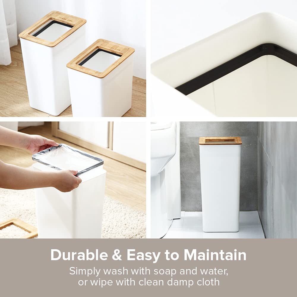 Slim Rectangular Bathroom Trash Can - 1.85Gal/7L Modern White Waste Basket with Open Top - Scandinavian Style Compact Trash Bin for Kitchen, Bathroom & Office (1-Pack) - Perfect for Small Spaces & Home Decor