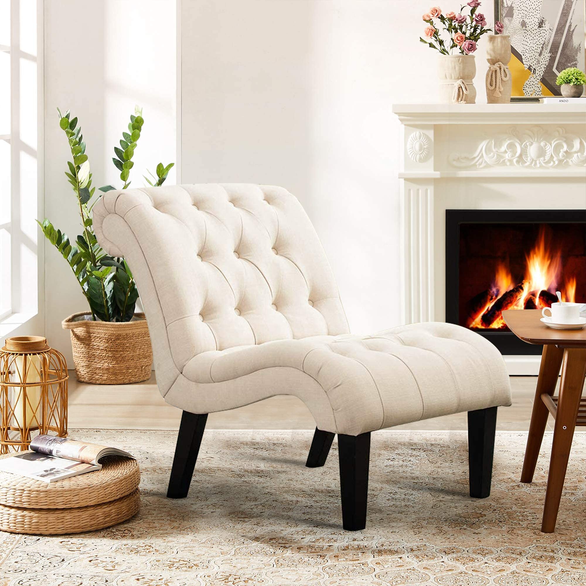 HAOBO Button Tufted Accent Chair - Armless Slipper Chair for Living Room, Bedroom & Dining Room - Modern Home Furniture for Relaxing, Reading & Decor