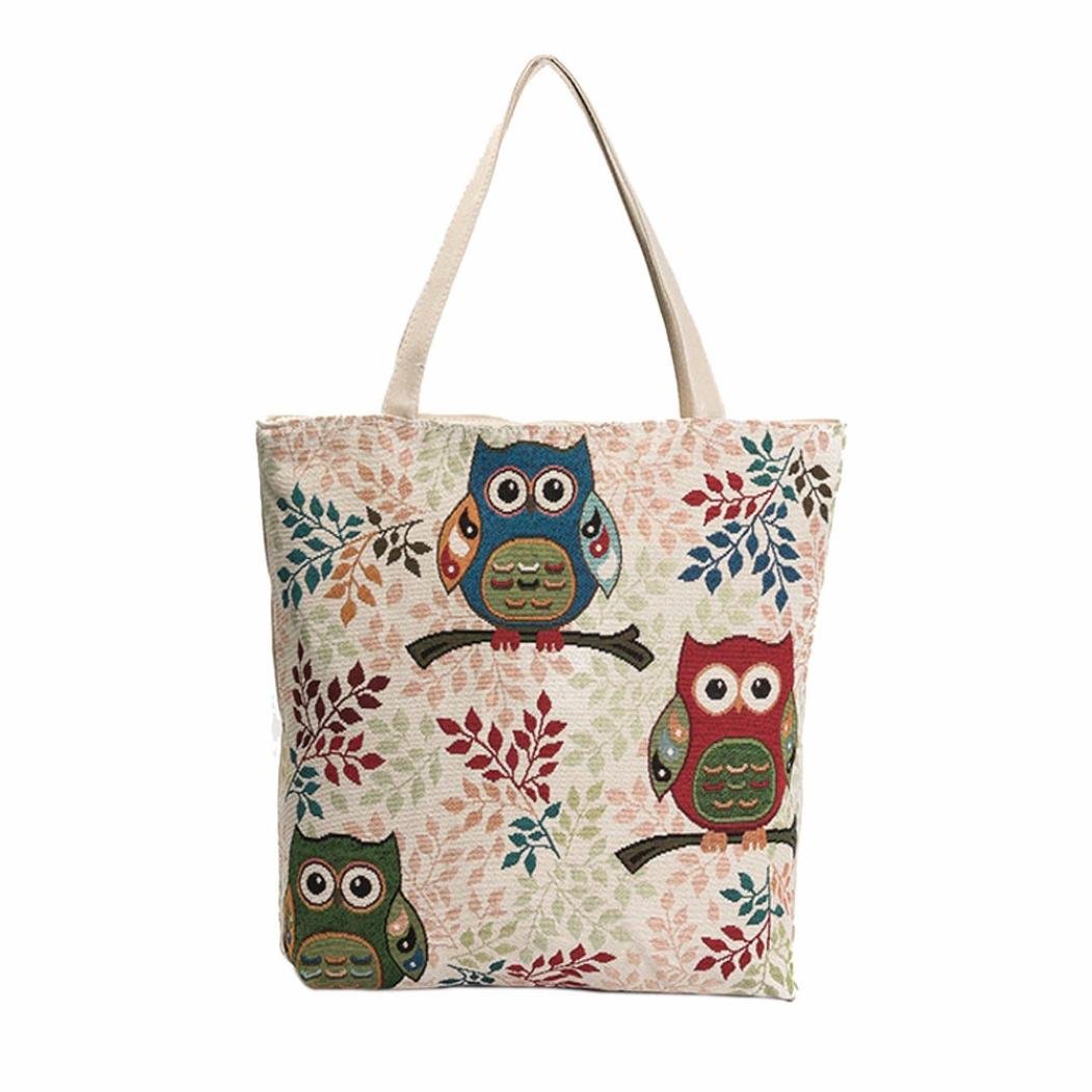 Kimloog Owl Printed Canvas Tote Bag for Women - Stylish Casual Handbag with Zipper Closure, Perfect for Shopping, Beach & Everyday Use
