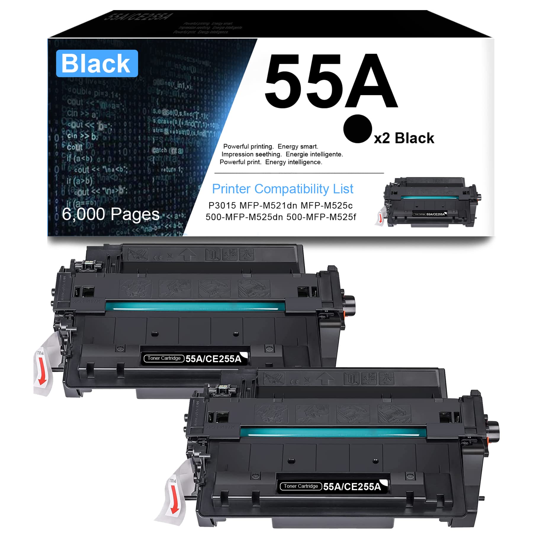 YARE Compatible Toner Cartridge Replacement for HP 55A CE255A - Works with HP LaserJet P3015 Series & MFP M521/M525 Series Printers (2-Pack Black) - High Yield Printing for Office & Home Use