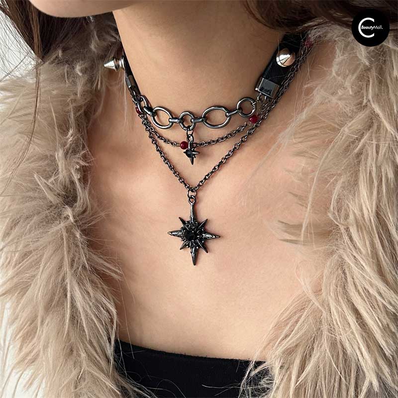 SUMMERBLACK Obsidian Star Choker Necklace for Women - Elegant Gothic Jewelry for Everyday Wear, Spiritual Healing & Special Occasions