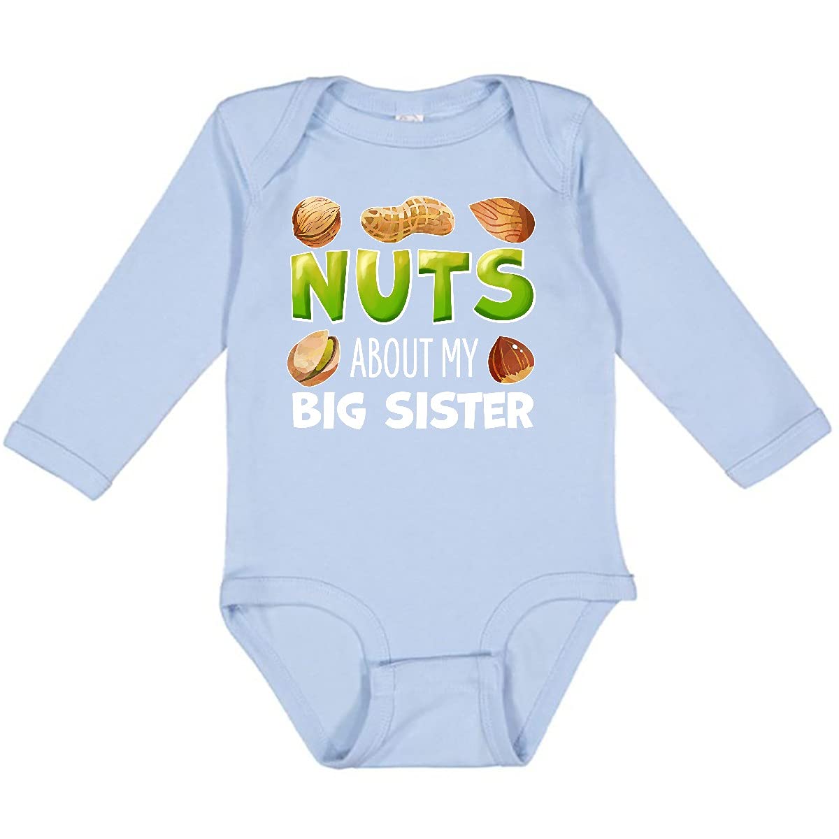 Inktastic Nuts About My Big Sister Peanut Almond Pistachio Long Sleeve Baby Bodysuit - Cute Sibling Matching Outfit for Family Photos & Special Occasions