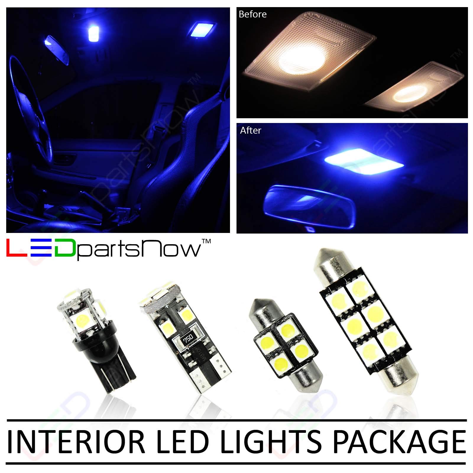 LED Interior Light Bulbs Kit for 2017-2019 Nissan Armada - 16-Piece Blue LED Replacement Bulbs for Dome, Map, and Trunk Lights | Upgrade Your Car Interior Lighting for Night Driving & Enhanced Visibility
