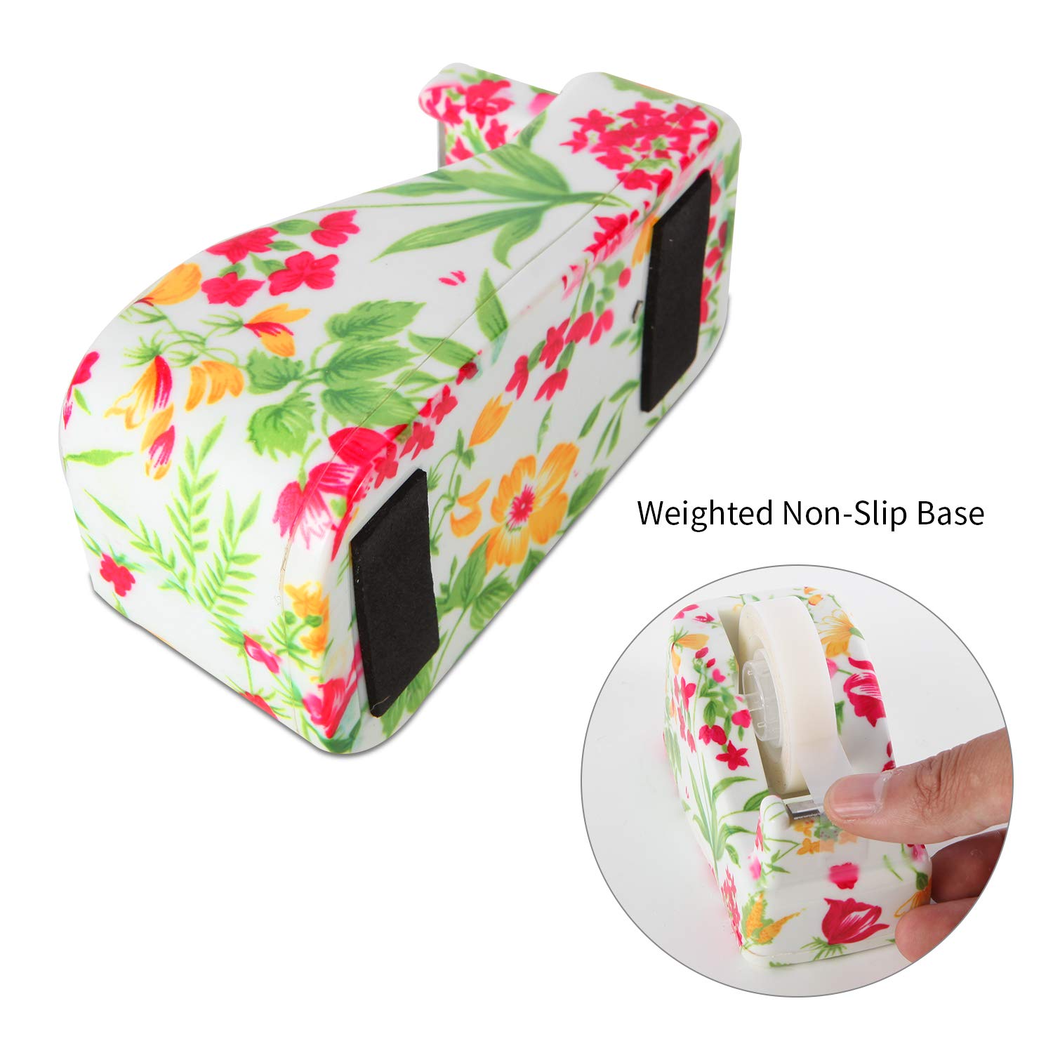 VIBRANZ-LAB Floral Weighted Tape Dispenser for Desk - Non-Slip Base, Cute Office & Home Supplies for Women - Perfect for Organizing, Crafting & Workspace Decor