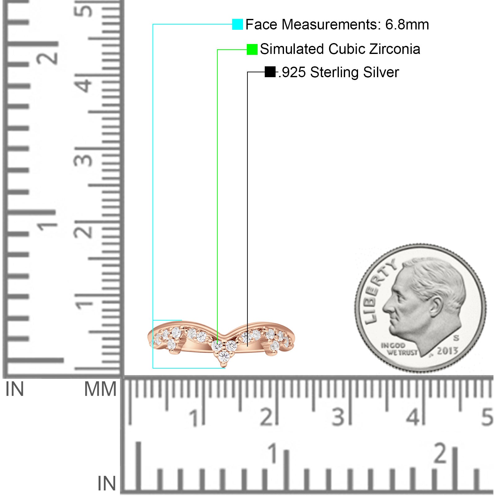 6.8mm Contour Curved Crown V Band Chevron Ring - Cubic Zirconia 925 Sterling Silver Wedding Band for Women, Perfect for Engagement, Anniversary & Everyday Elegance