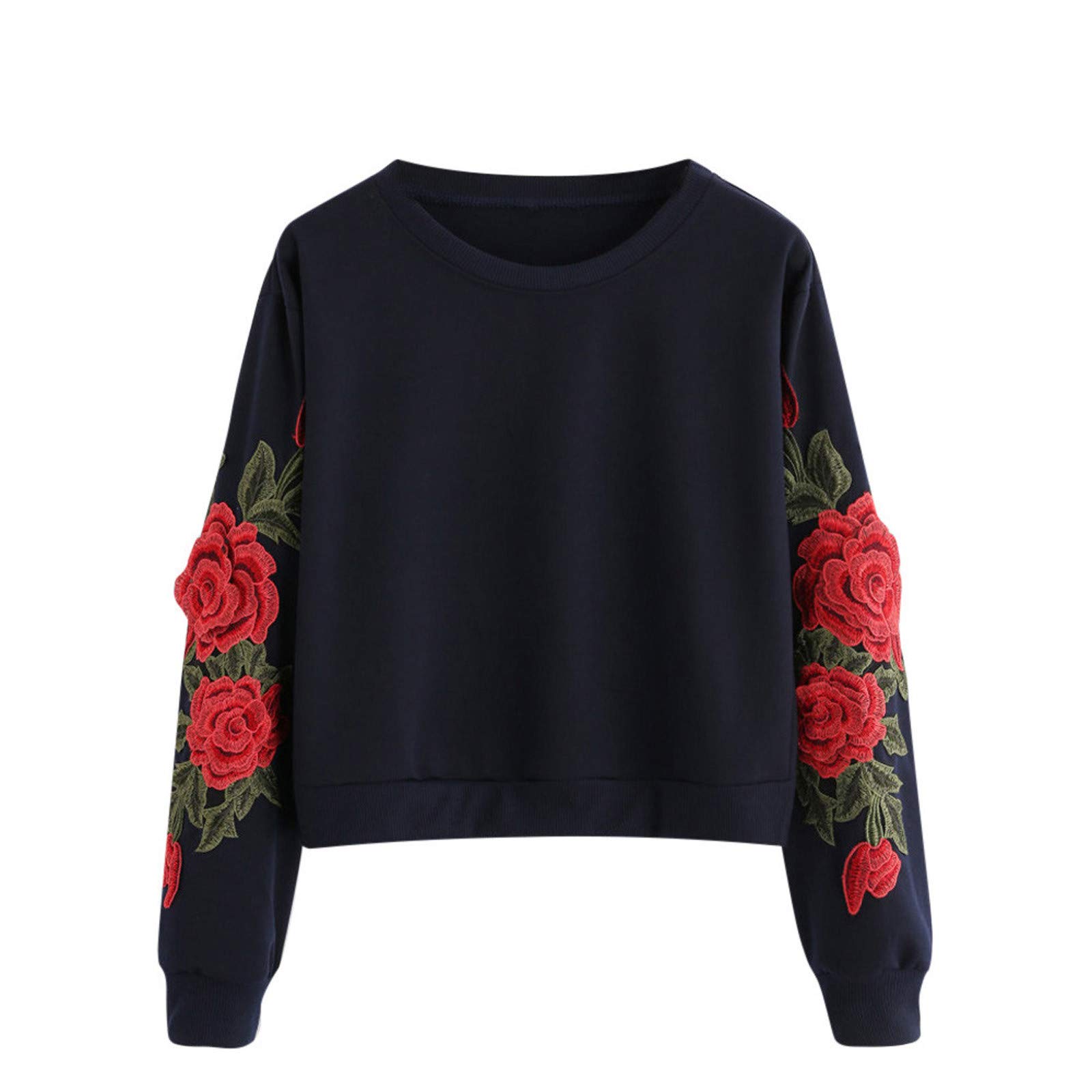 Women's Rose Embroidery Hoodie - Long Sleeve Pullover Sweatshirt for Teen Girls | Floral Print Hooded Top | Casual Wear, Street Fashion & College Outfits