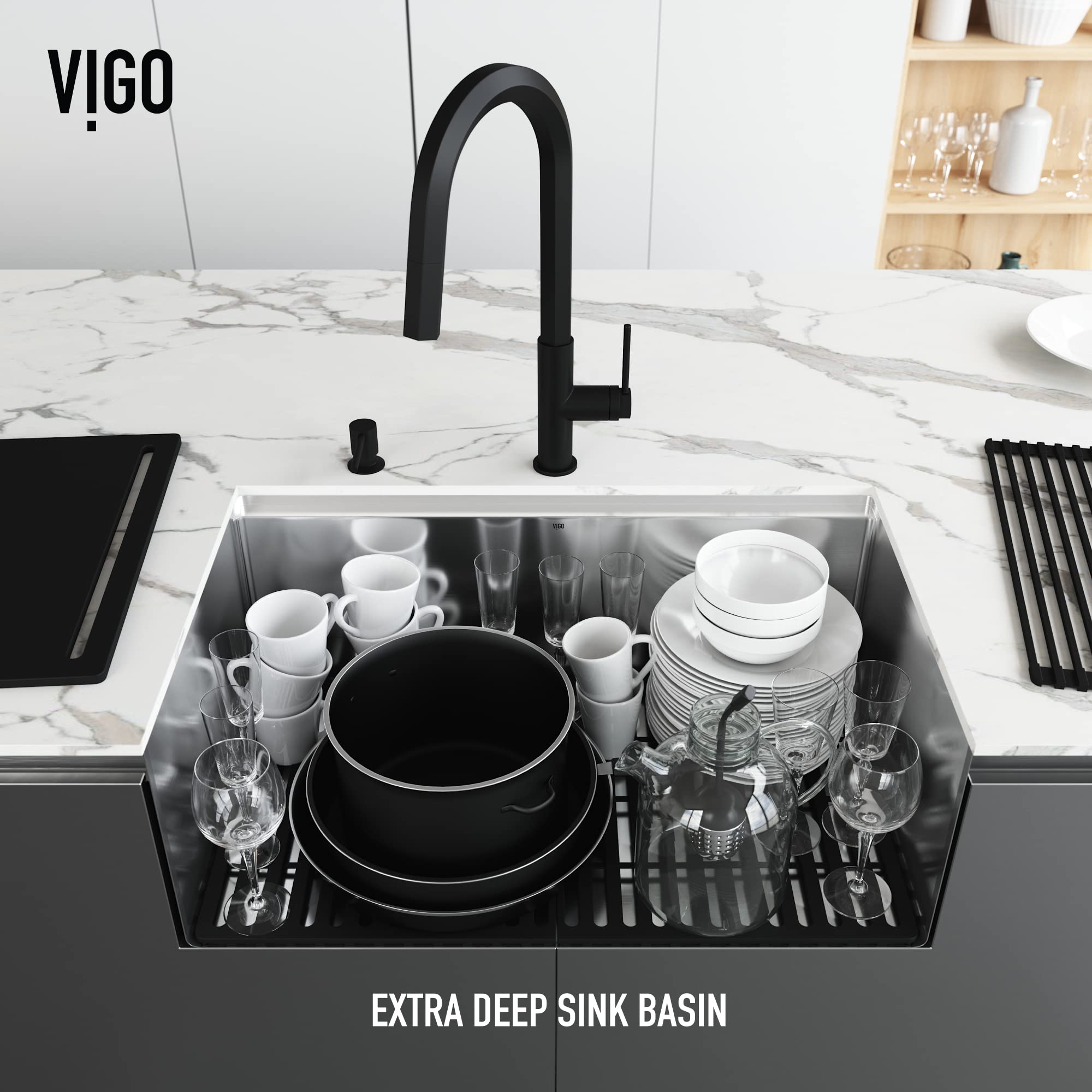 VIGO Mercer 24x20 Inch Undermount Stainless Steel Single Bowl Kitchen Sink with Drainboard & Accessories - Perfect for Modern Kitchens & Small Spaces (Model VGR2320CK)
