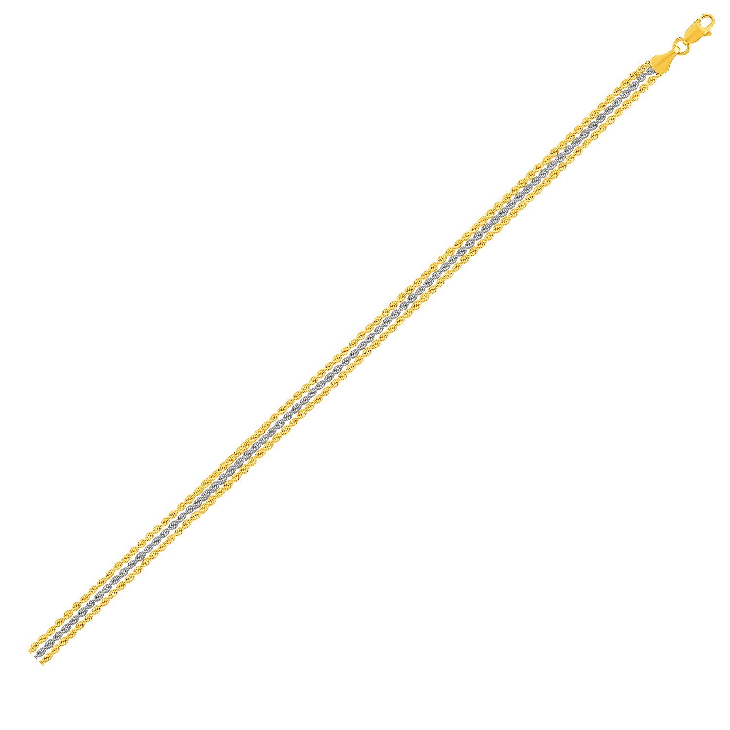 10K Two Tone Gold Triple Strand Rope Chain Bracelet for Women - Elegant Jewelry Gift for Anniversary, Birthday & Special Occasions