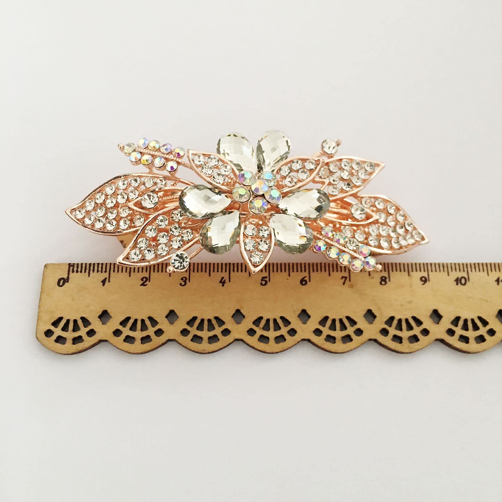 Gold Hair Clips for Women & Girls - Elegant Floral Design with White Stones & Crystals, Metal Barrettes for Parties, Weddings & Everyday Styling