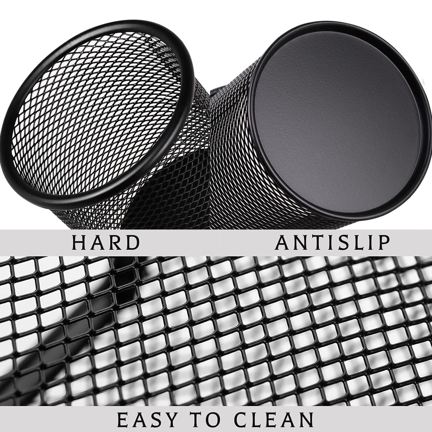 4 Pack Black Metal Mesh Pen Holder Cup - Desk Organizer for Pencils, Pens & Office Supplies | Perfect for Home, Office & School Use