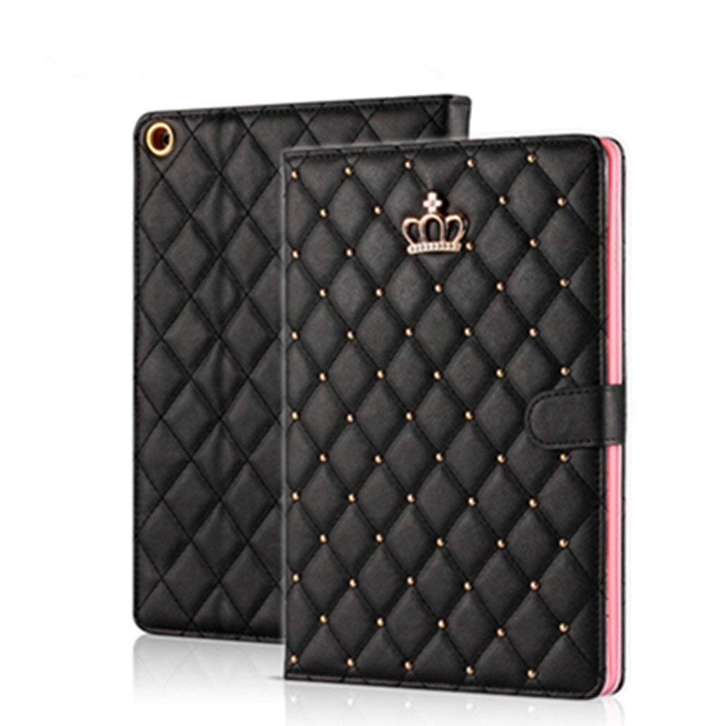 Topwin Diamond Crown Design PU Leather Case for iPad 9.7 (2018/2017)/iPad Air 2 - Elegant Shockproof Protective Cover with Auto Sleep/Wake for Apple iPad 5th/6th Gen (Black) | Perfect for Work, Study & Travel Protection