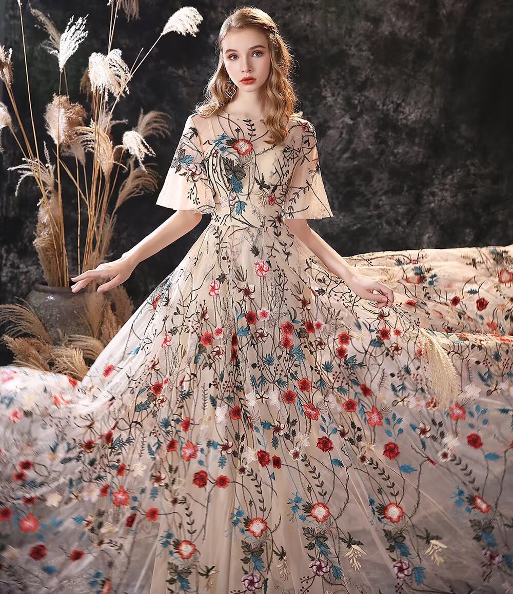 Elegant Embroidered Evening Dresses for Women - Sweep Train Wedding Gowns | Perfect for Bridal, Prom, Formal Events & Special Occasions