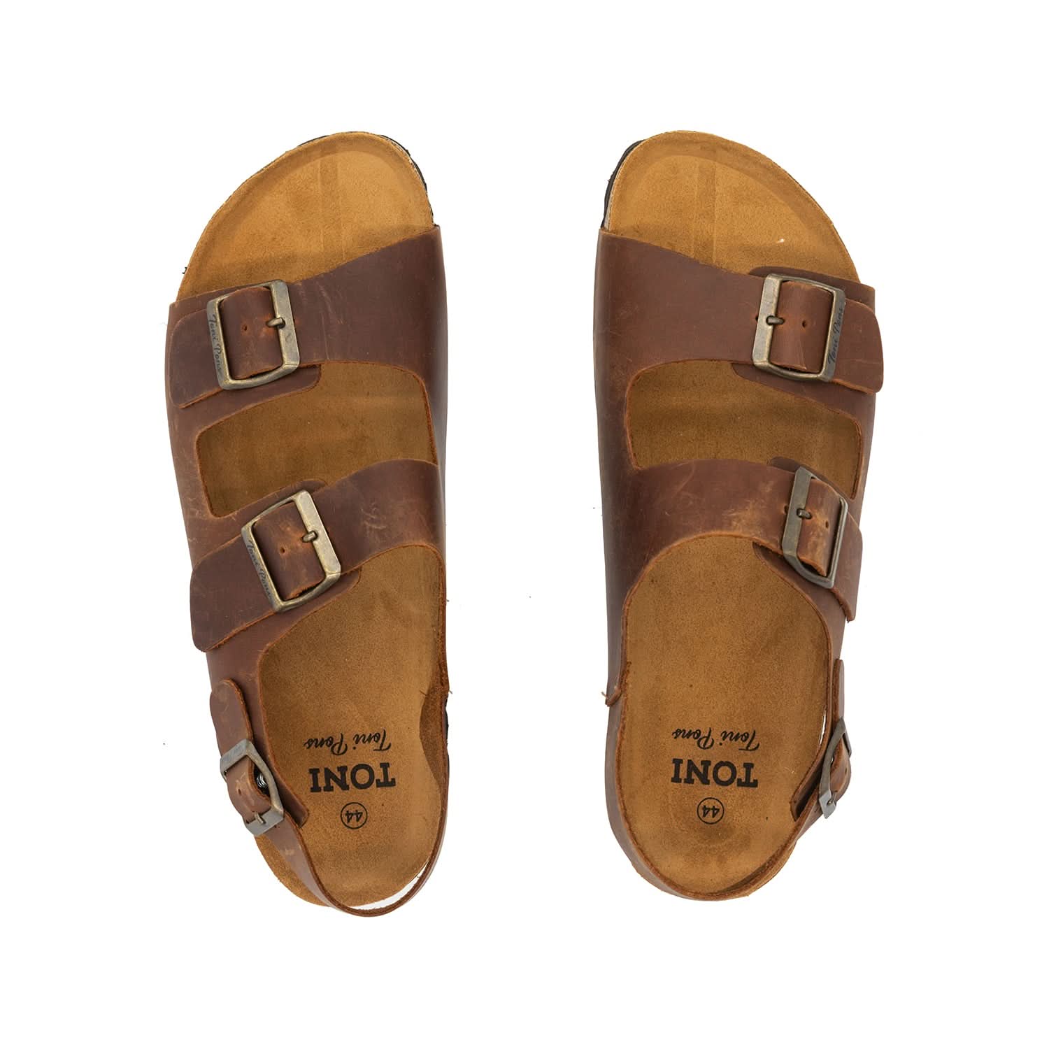 Men's Genuine Leather Sandal with Double Buckle Strap - Comfortable Casual & Outdoor Walking Shoes for Summer Beach Vacation and Daily Wear - Gil PE