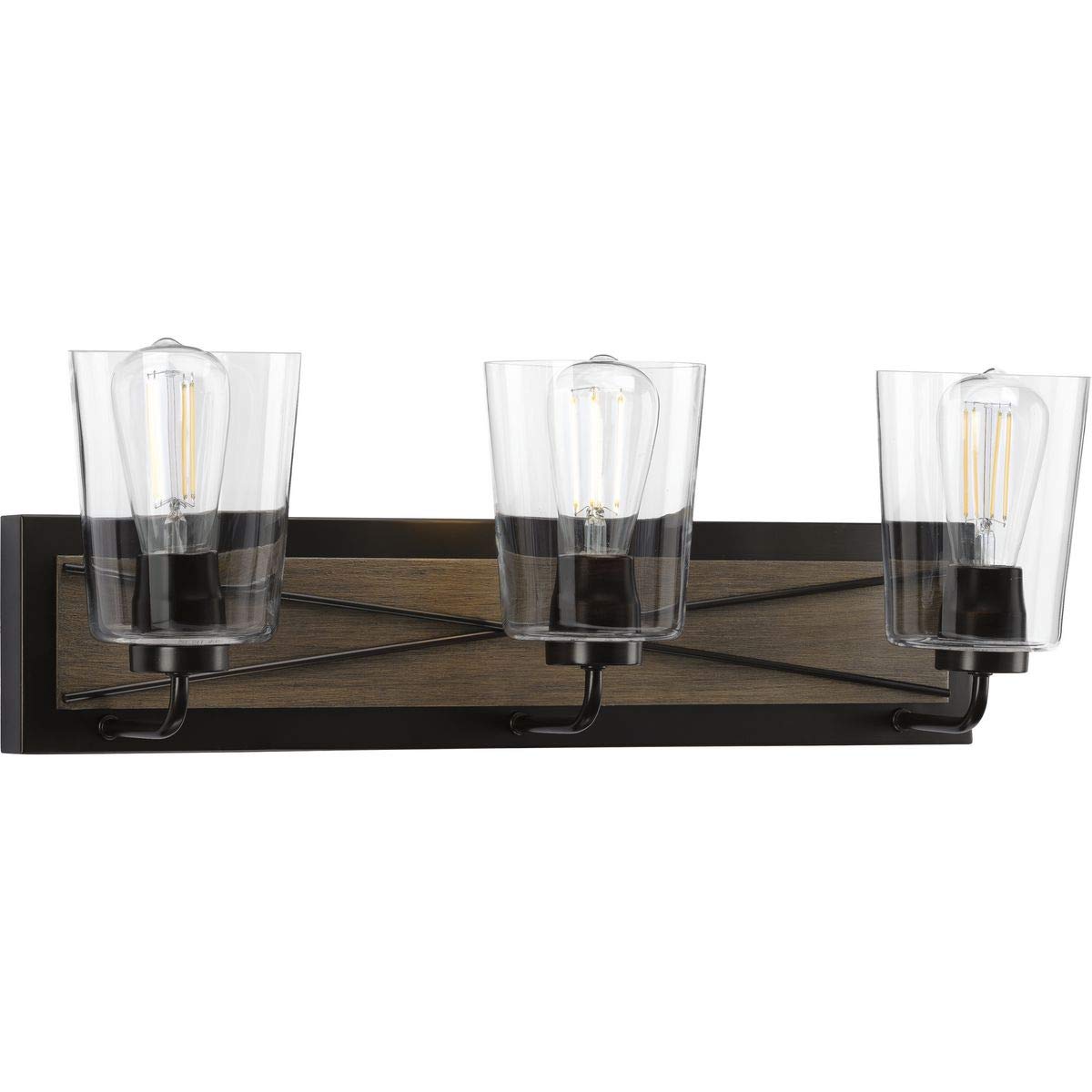 PROGRESS LIGHTING Briarwood Collection 3-Light Coastal Bathroom Vanity Fixture - Clear Glass Shade in Antique Bronze Finish | Perfect for Beach House, Coastal Decor & Bathroom Lighting Upgrade