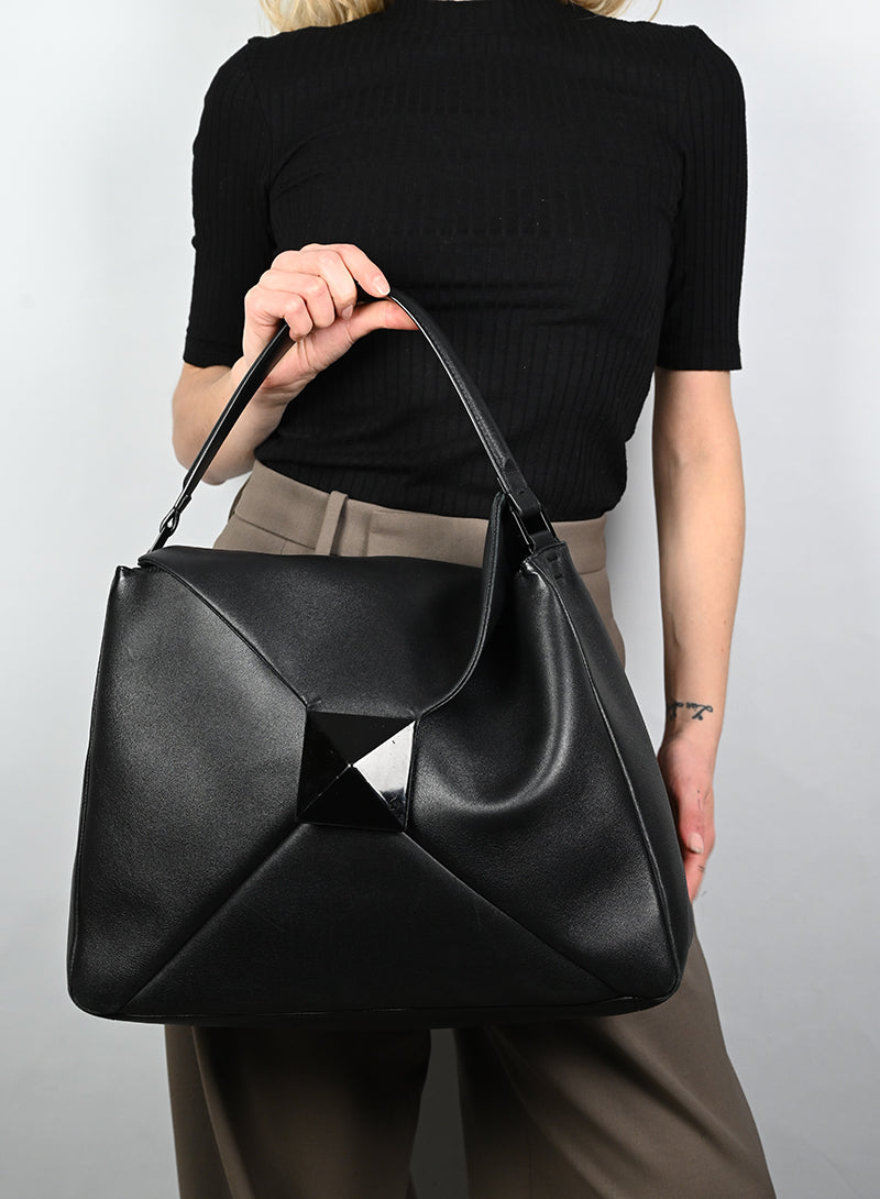 Valentino Black Leather Bag with Maxi Studs - Elegant Designer Handbag for Women, Perfect for Parties, Dates & Special Occasions