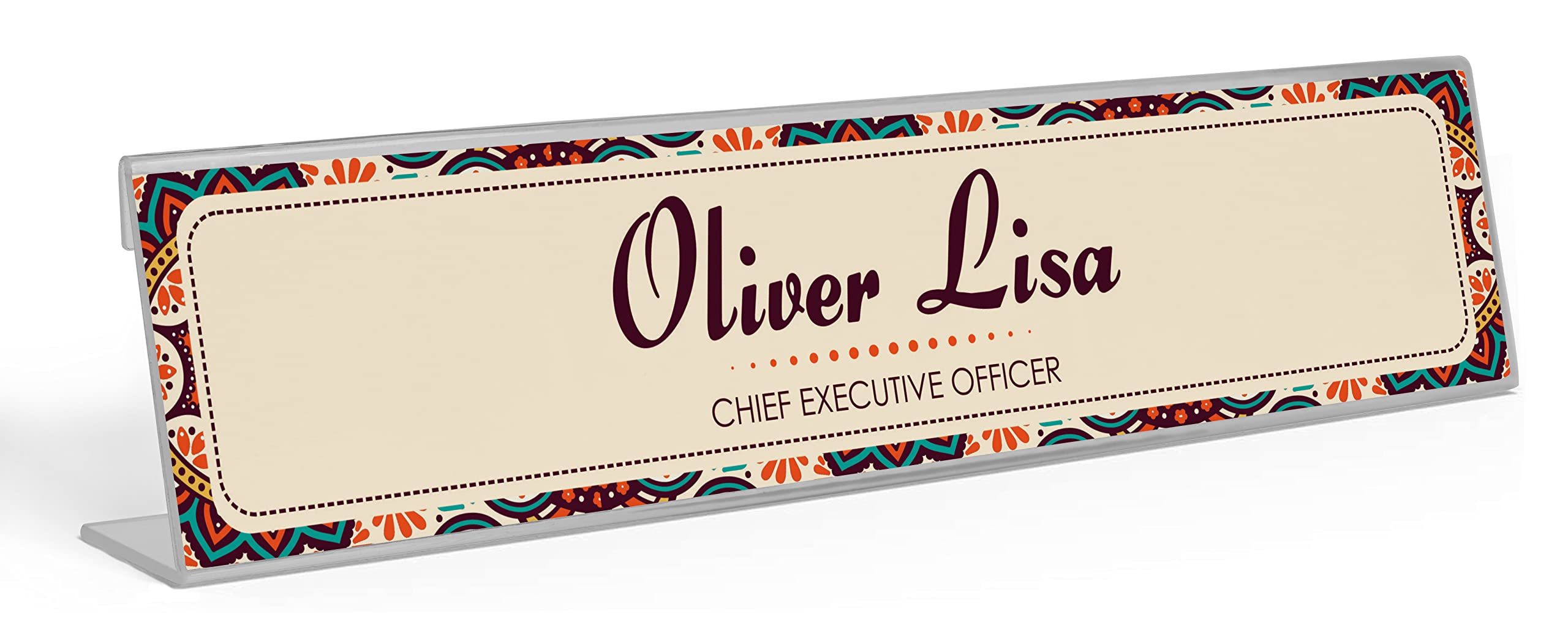 Personalized Mandala Acrylic Desk Name Plate - Custom Office Name Sign (2x8 Inches) for Workstations, Reception Desks & Home Offices