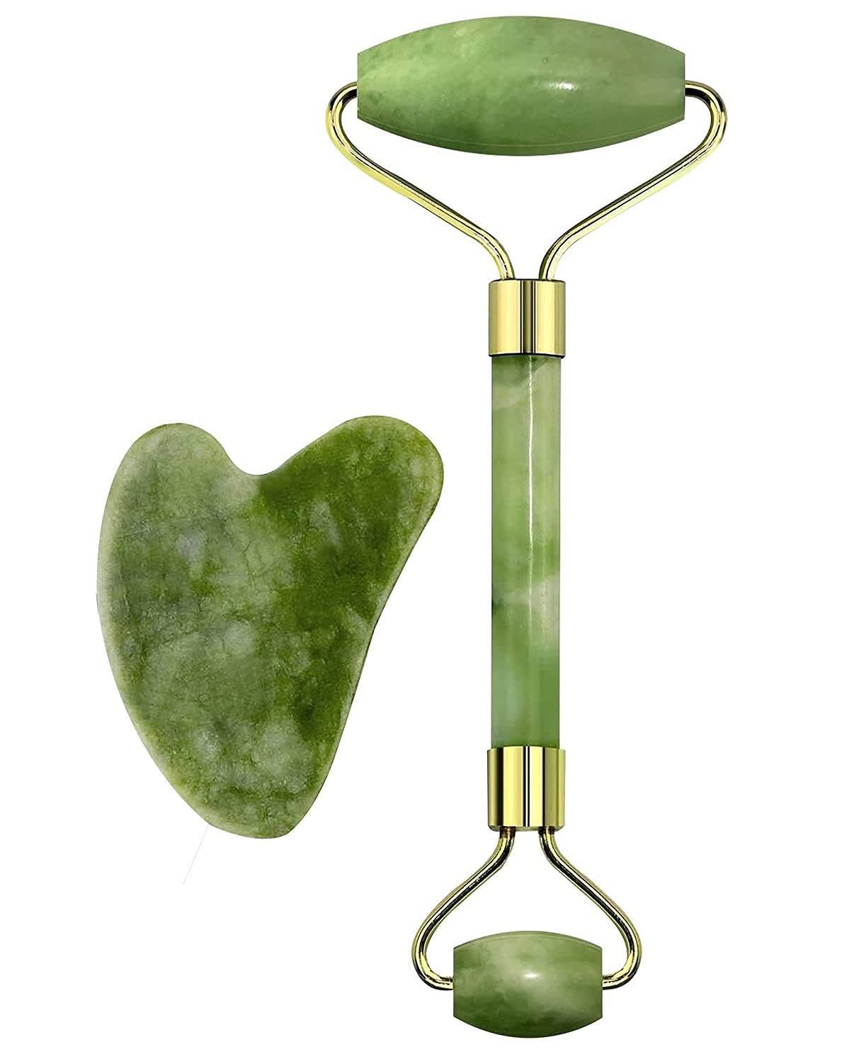Rose Quartz Face Roller & Gua Sha Set - Anti-Aging Facial Massage Tool for Puffiness & Dark Circles, Natural Jade Roller for Women & Men - Perfect for Skincare Routine & Relaxation at Home or Travel (Green, 1 Pack)