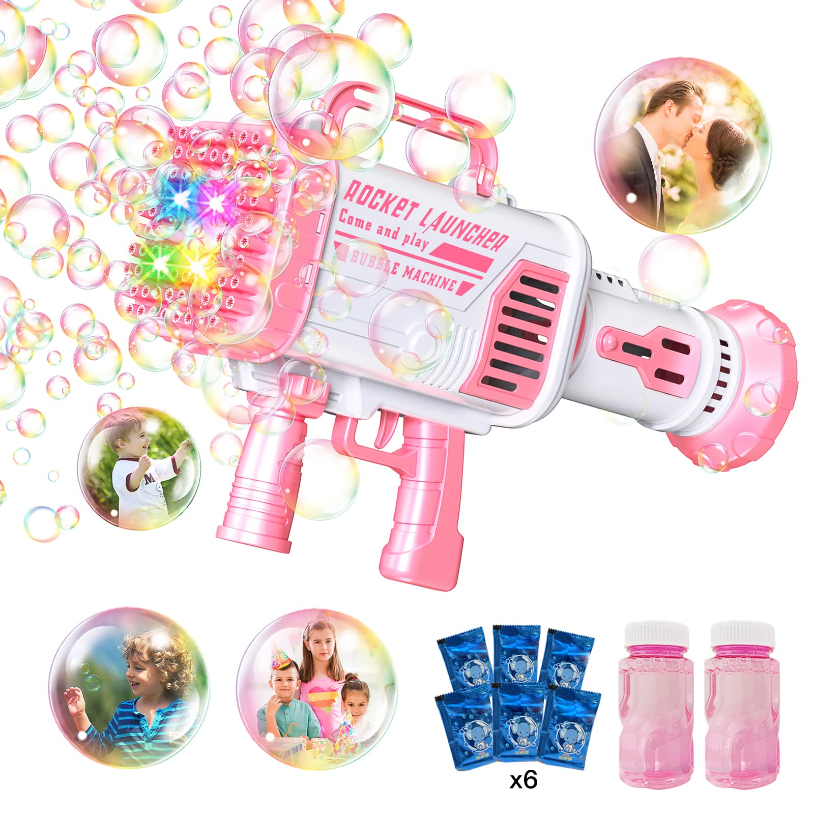 Rocket Boom Bubble Maker with 64 Holes - 5000+ Bubbles per Minute - Pink Bubble Blower for Kids & Adults - Perfect for Outdoor Play, Birthday Parties, and Summer Fun