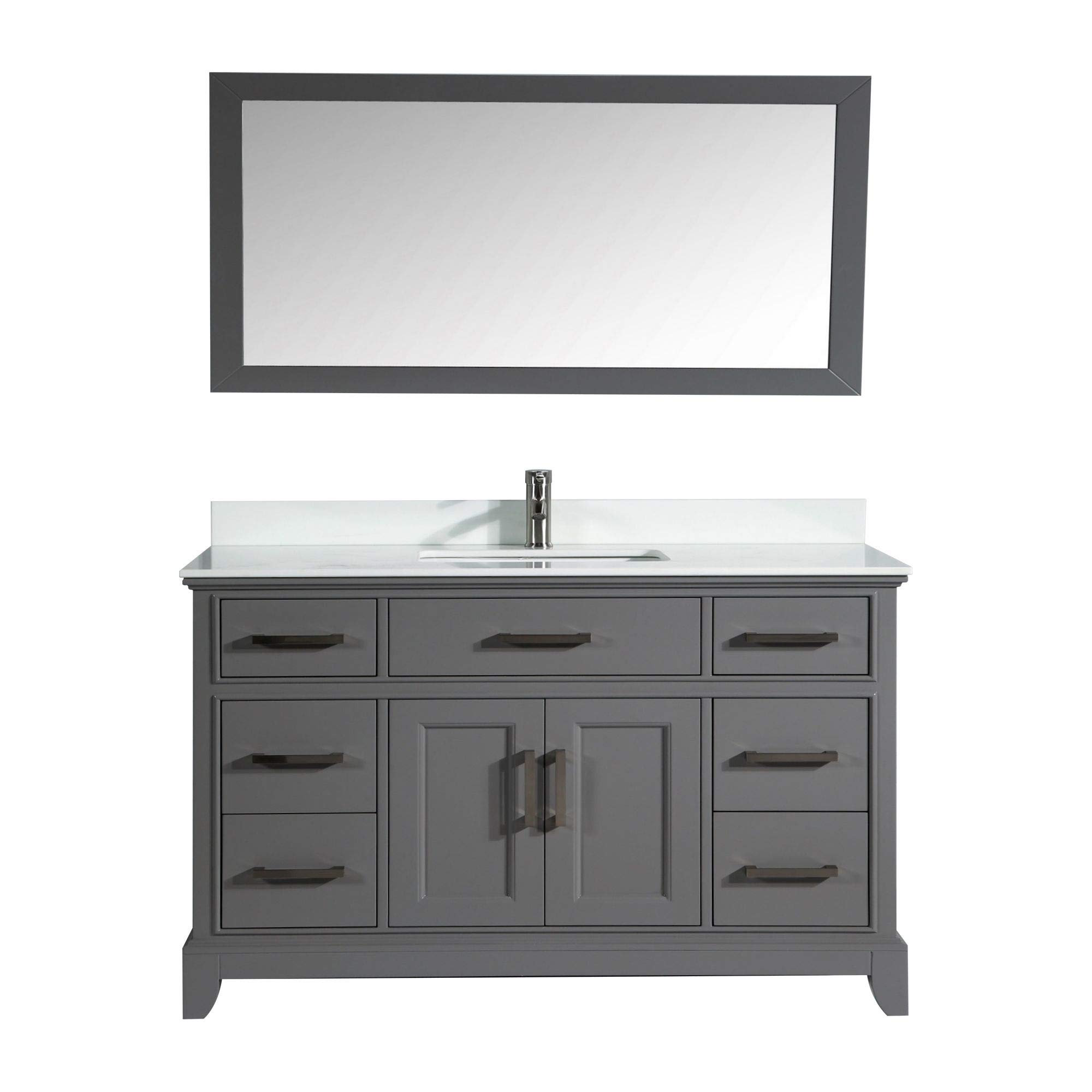 Vanity Art 60 Inch Modern Bathroom Vanity Set with Carrara Marble Top, Sink & Mirror | Soft Close Doors, Dovetail Drawers, Brushed Nickel Handles | Perfect for Master Bath, Guest Bath & Small Space Remodeling (VA1060-G)