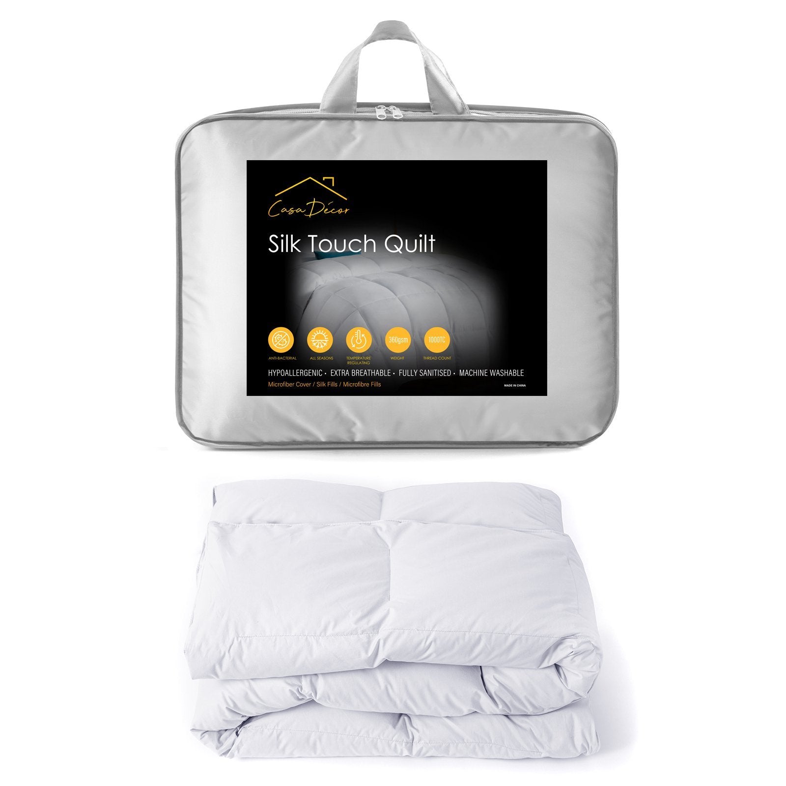 Casa Decor Silk Touch Quilt 360GSM All Seasons Antibacterial Hypoallergenic Double White - Luxury Bedding Set for Master Bedroom, Guest Room & Hotel Use
