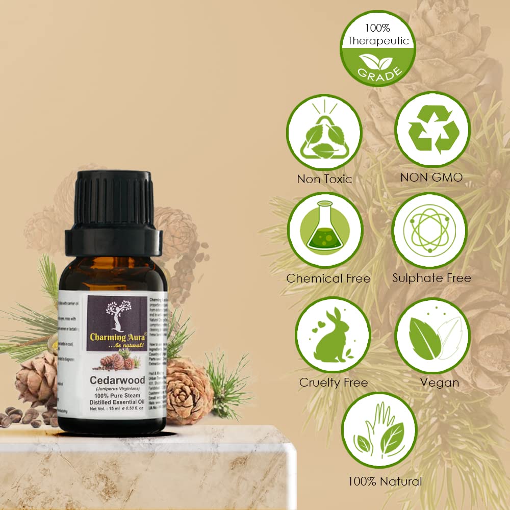 100% Pure Cedarwood Essential Oil - Natural Therapeutic Grade for Relaxation, Skin & Hair Care, Aromatherapy (15ml) | Perfect for Diffusers, Massage & DIY Beauty Products