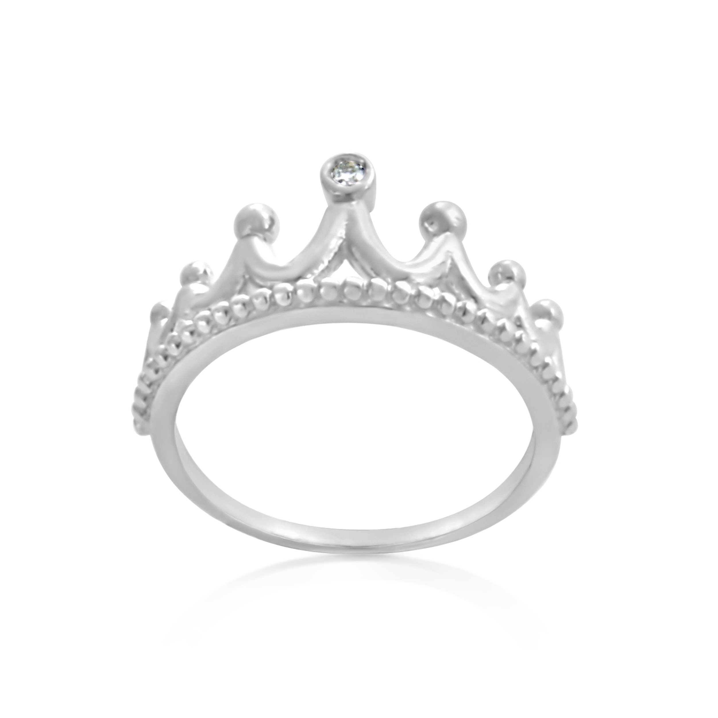 925 Sterling Silver Princess Tiara Ring with 0.03ct Diamond (Size 5-9) - Elegant Jewelry for Weddings, Prom & Special Occasions