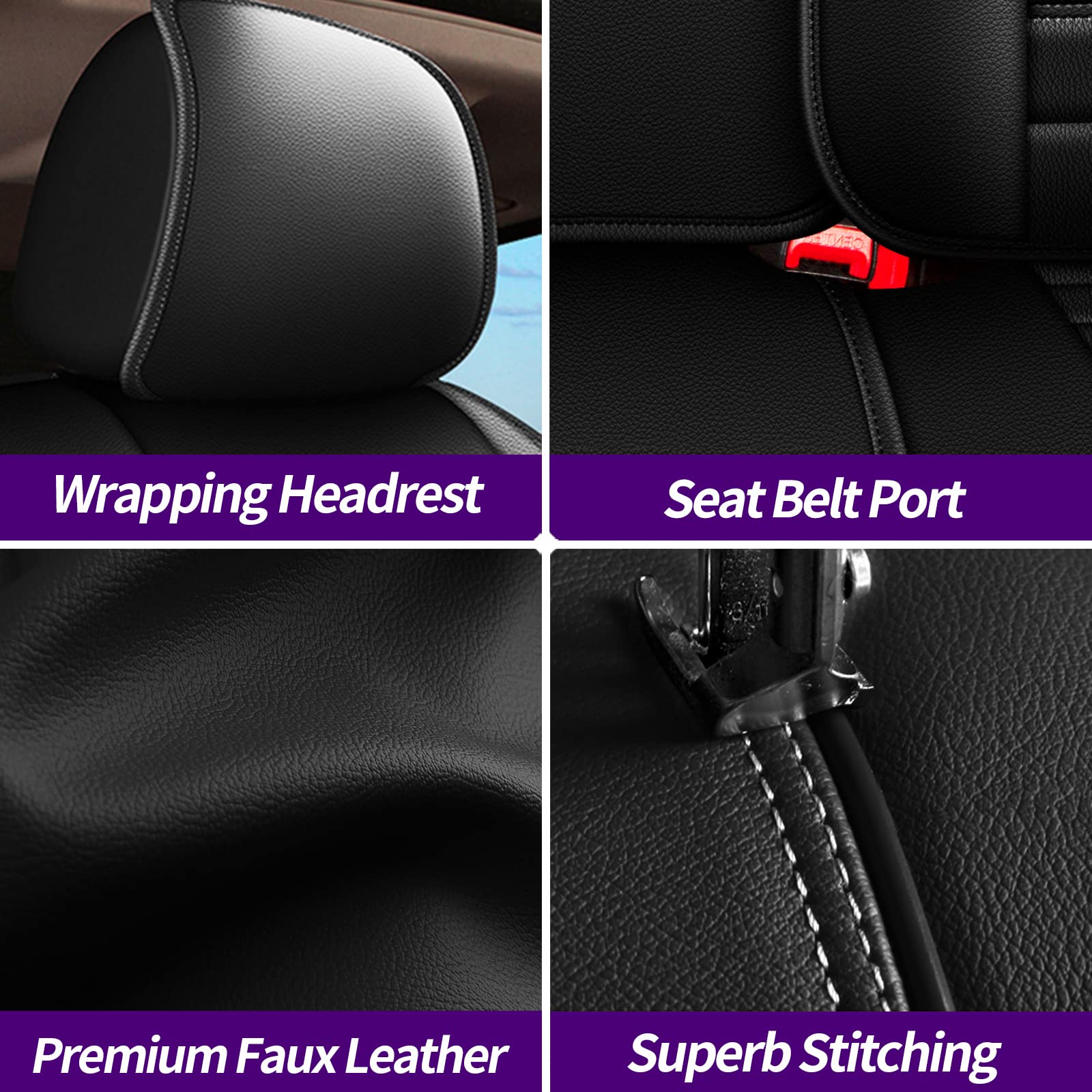 Premium Universal Waterproof Leather Car Seat Covers Full Set - Fits Most Sedans, SUVs & Vehicles (Black) - Perfect for Road Trips, Daily Commutes & Car Protection