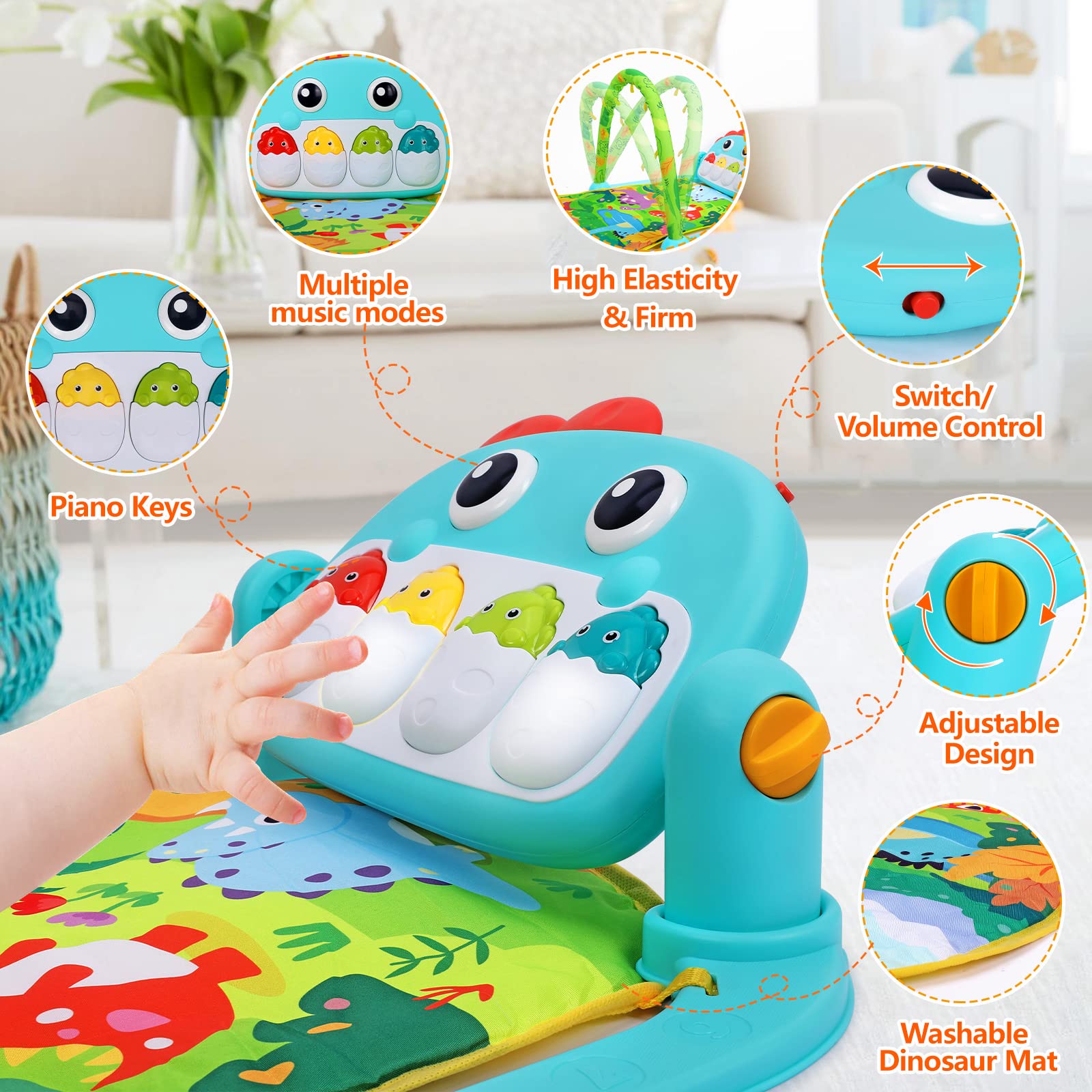 **Baby Gym Play Mat with Music & Lights - Dinosaur Style Activity Center for Newborns & Infants (0-12 Months) | Tummy Time Toy, Sensory Development & Early Learning Gift**    *(Perfect for Playtime, Crawling Practice & Interactive Fun at Home or Daycare!)*