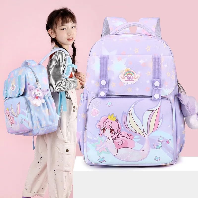 ADSON Cute Kawaii Mermaid Backpack for Girls & Boys - 16 Inch Waterproof School Bag, Travel Daypack, Bookbag for Kids & Teens - Perfect for School, Travel & Daily Use (Mermaid Multi Color)