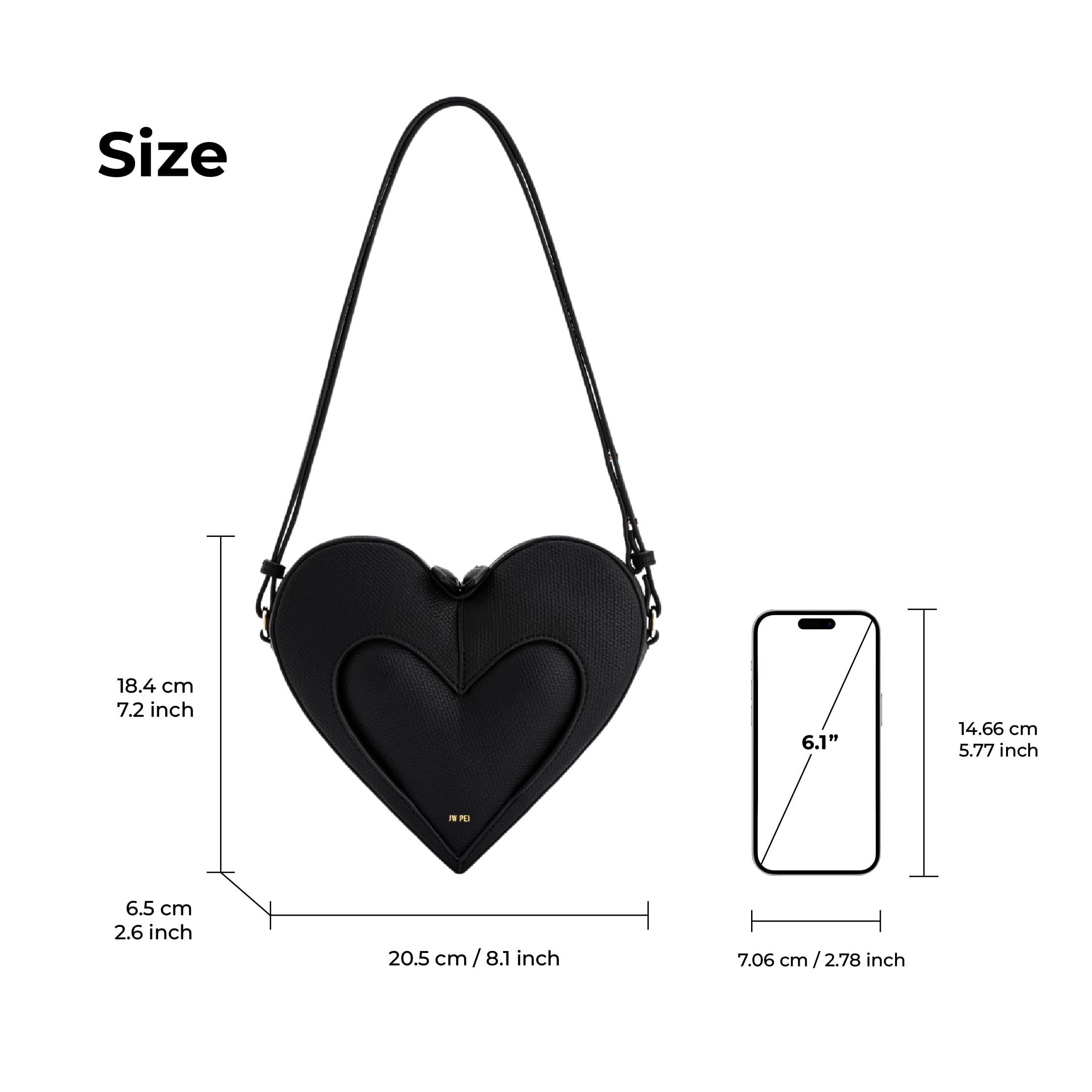 JW PEI Women's Francisca Heart Shaped Crossbody Bag - Stylish Vegan Leather Purse for Date Night, Valentine's Gift & Everyday Use