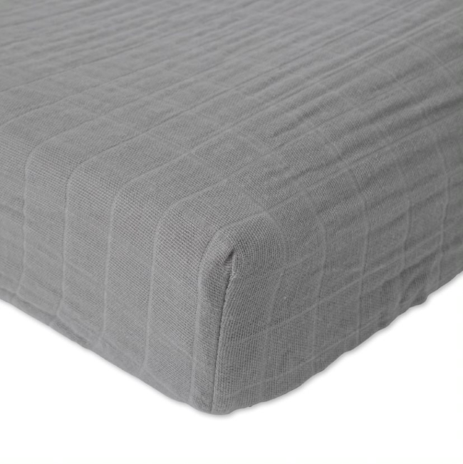 Little Unicorn Premium Cotton Muslin Changing Pad Cover - Soft & Breathable Baby Changing Table Cover for Nursery, Diaper Station - Nickel Gray (Perfect for Newborns, Infants & Toddlers)