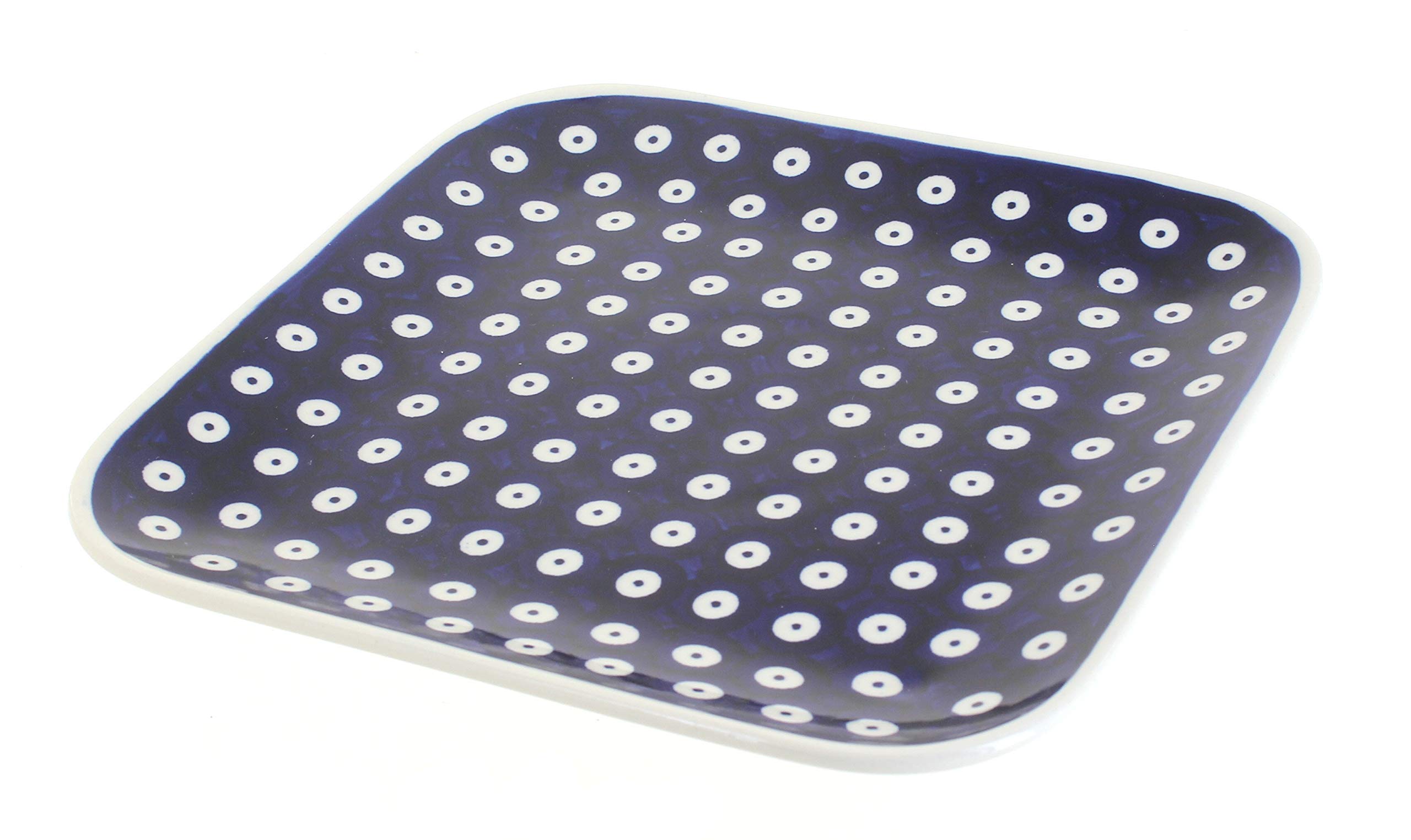 Blue Rose Polish Pottery Dots Square Lunch Plate - Handmade Ceramic Dinnerware Set for Home, Restaurant & Picnic Use - Elegant Square Plates for Serving, Dining & Party Decor