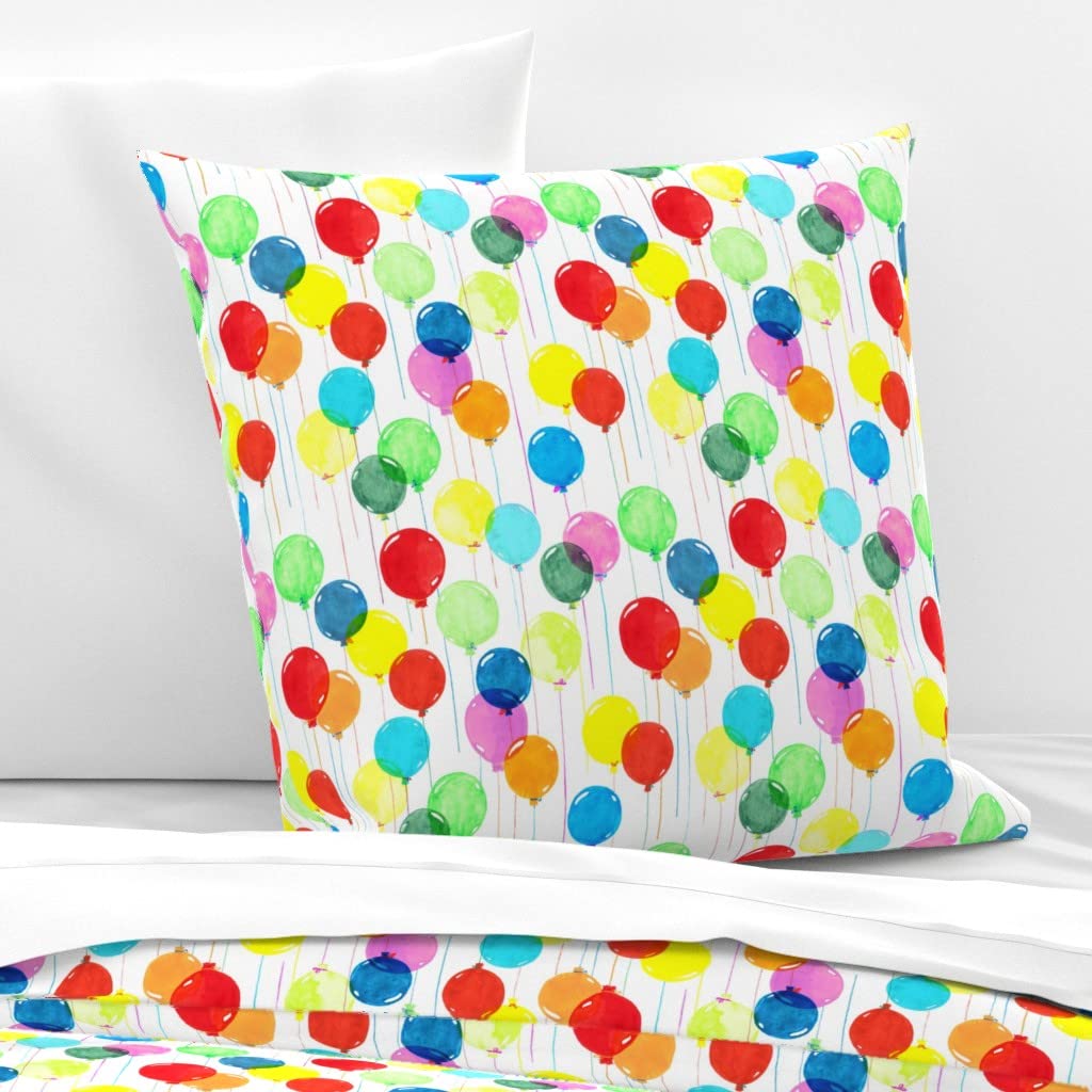 Custom Cotton Sateen Euro Sham Pillowcase - Bright Rainbow Balloons Print for Kids' Birthday Party Decor | Happy Celebration Colorful Bedding by Spoonflower | Perfect for Nursery, Children's Room & Party Decorations