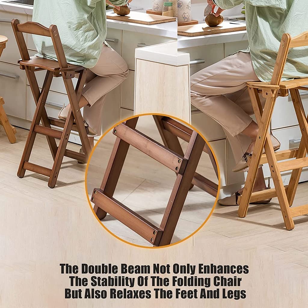 **Foldable Bamboo Bar Stool with Backrest & Footrest - Wooden High Chair for Kitchen Counter, Breakfast Nook & Dining - Space-Saving Stool for Small Spaces, Restaurants & Outdoor Use**